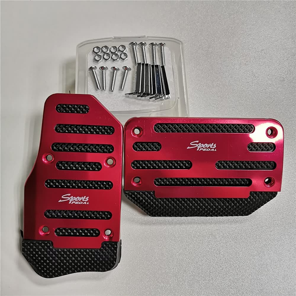 SureMart Universal Car Vehicle Sports Accelerator Brake No Drill Non-Slip Performance Car Rest Pedal Brake and Gas Pedal Covers Accessories Replacement Pedal Aluminum Alloy Pedals Set at red 2Pcs…