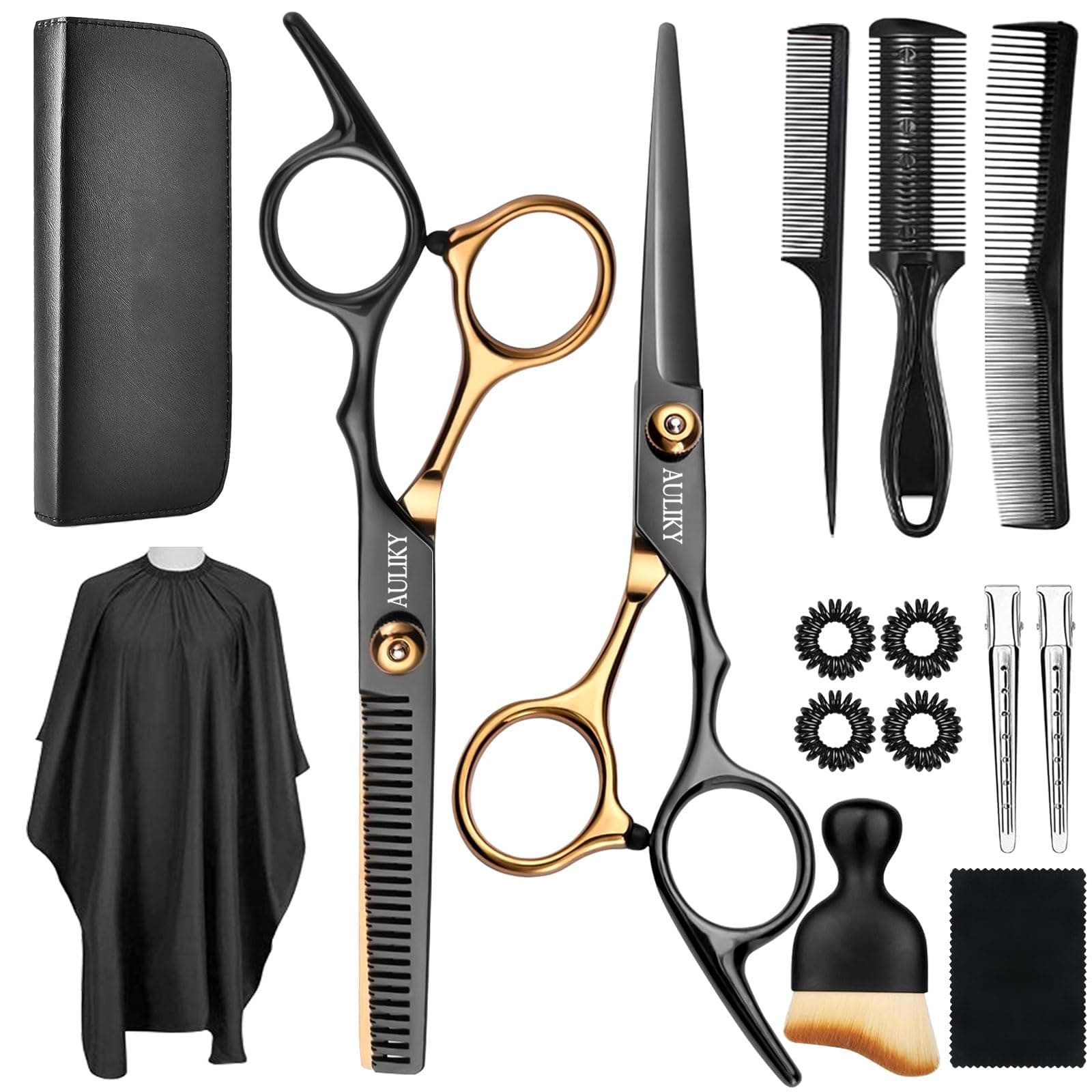 Hair Cutting Scissors Shears Kits, 15 Pcs Professional Stainless Steel Hairdressing Shears Set Thinning Scissors for Barber/Salon/Home/Men/Women/Kids/Adults
