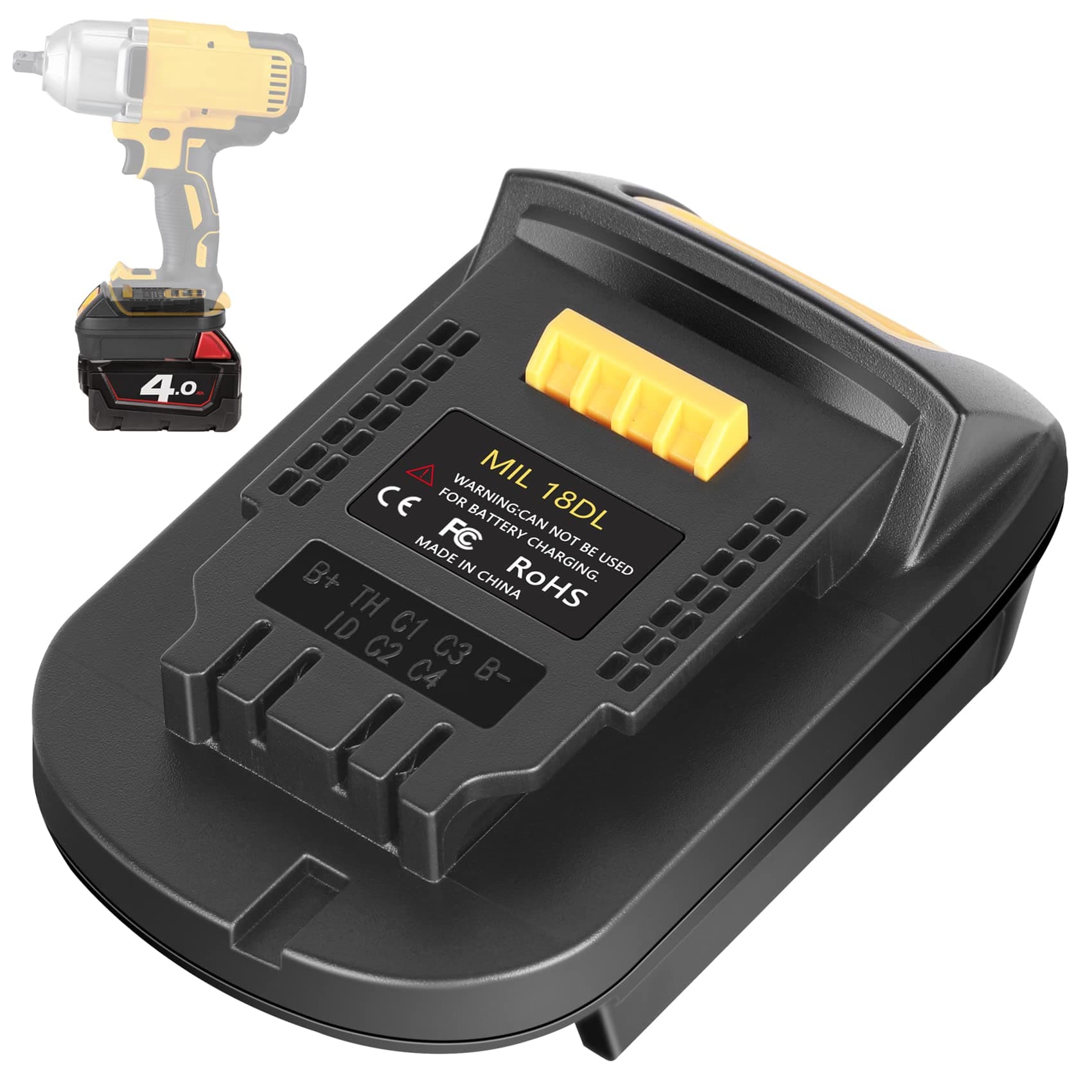 MIL18DL Converter for Milwaukee to Dewalt Battery Adapter - Convert M18 18V to 20V for Cordless Tools (Bare Adapter Only)