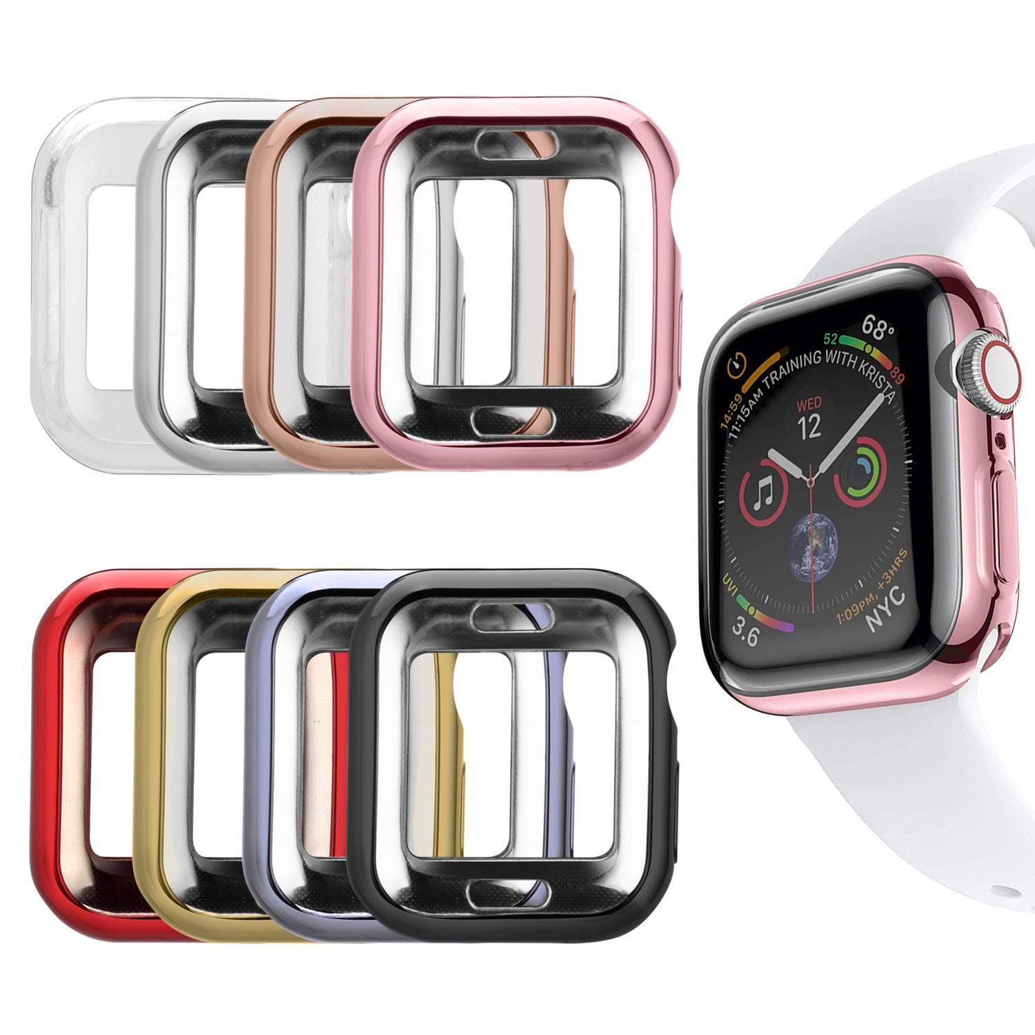 Watch Protector Case Compatible with Apple Watch Cover Protecitve Frame Bumper MAIRUI 44mm 8 Packs TPU Guard Protection Case for iWatch Series 9 SE Ultra 2