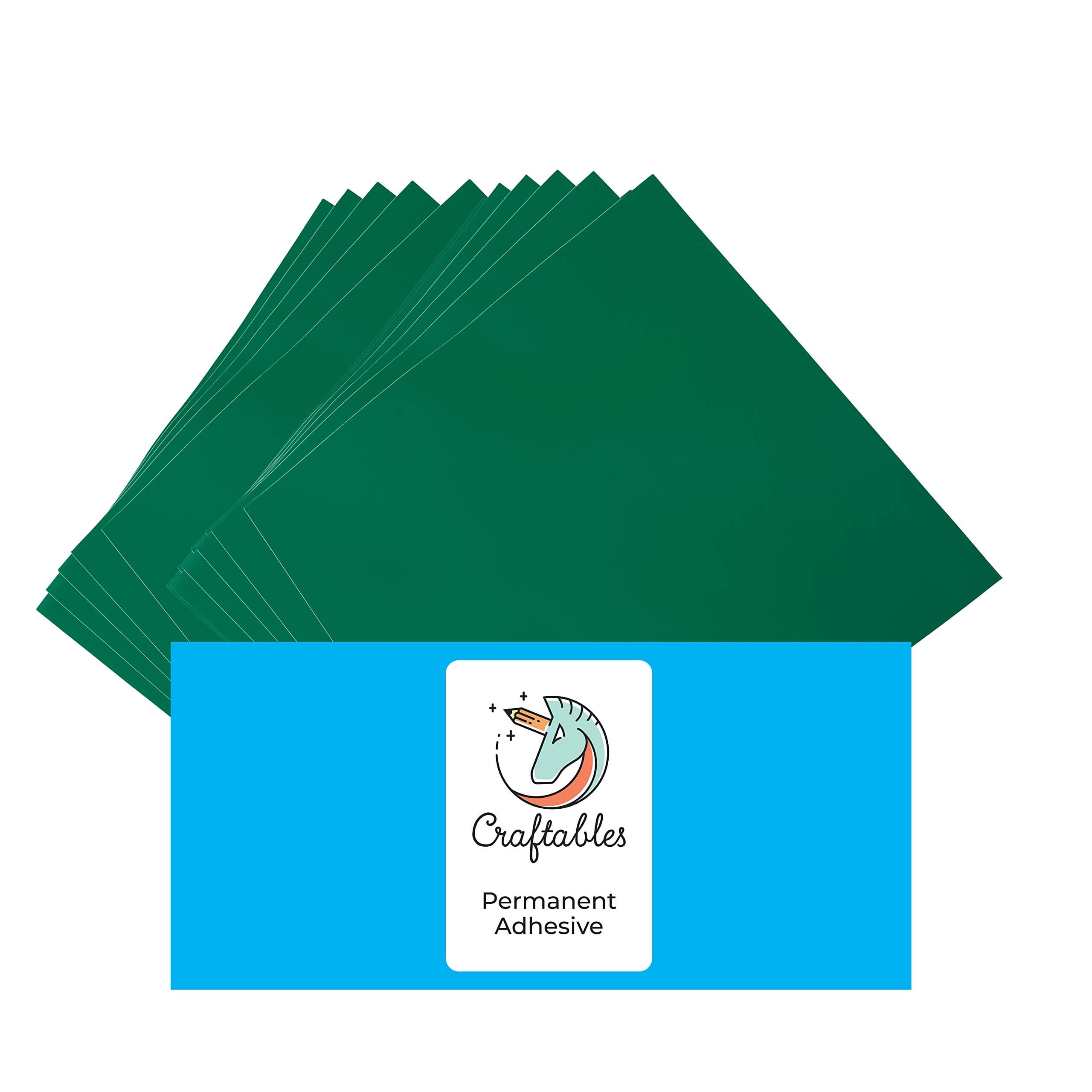 Craftables Green Vinyl Sheets - Permanent, Adhesive, Glossy & Waterproof | (10) 12" x 12" Sheets- for Crafts, Cricut, Silhouette, Expressions, Cameo, Signs