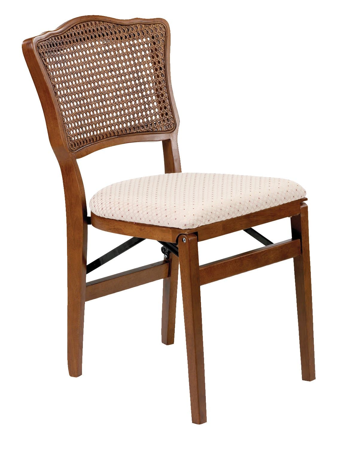 Stakmore French Cane Wooden Folding Chairs with Padded Seats, Set of 2 - No Assembly Foldable Dining Chairs, Steel Folding Mechanism, Upholstered Cushion, Space-Saving, Cherry Frame