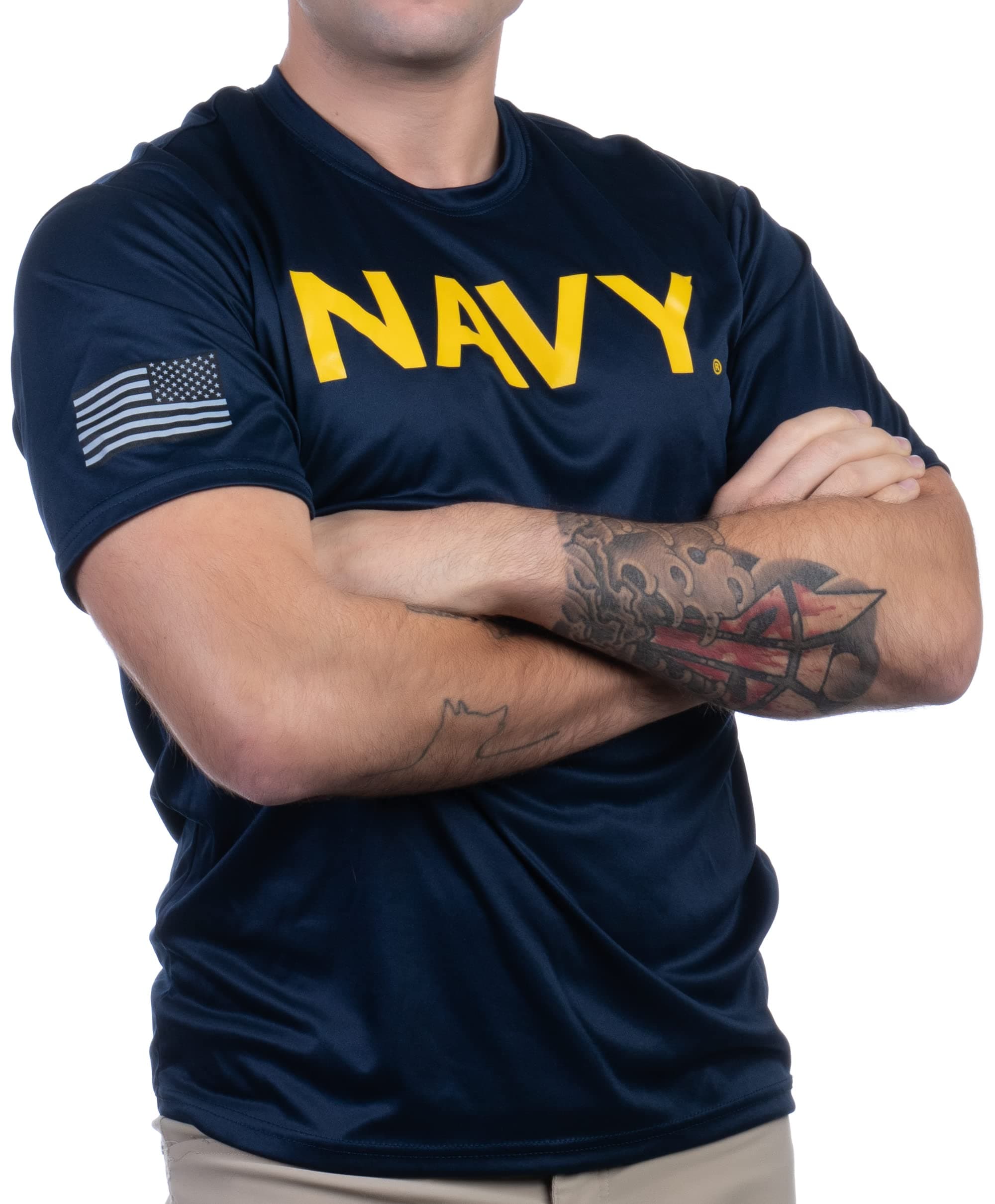 Navy Wicking PT Style Shirt | U.S. Military Naval Sailor Performance Training Infantry Workout T-Shirt