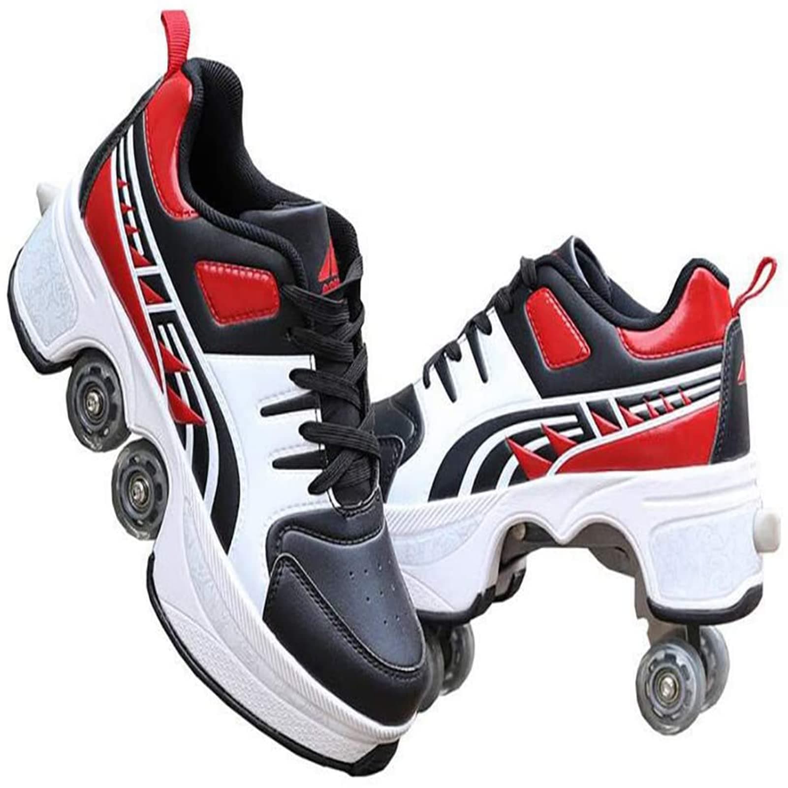 LIUHD Deformation Automatic Walking Shoes Double-Row Deform Wheel Casual Deformation Sneakers 2 in 1 Removable Roller Skates Skating,Red,36