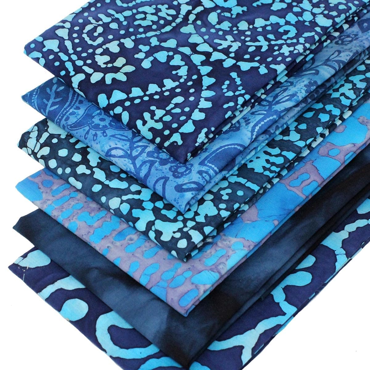 6 Fat Quarters Batik Bundle - 'All in Blue' Ink, Turquoise and Royal Blue Fabrics. Ideal for Quilting and Crafting. 100% Cotton (Includes a Free Patchwork Pattern by Overdale Fabrics)