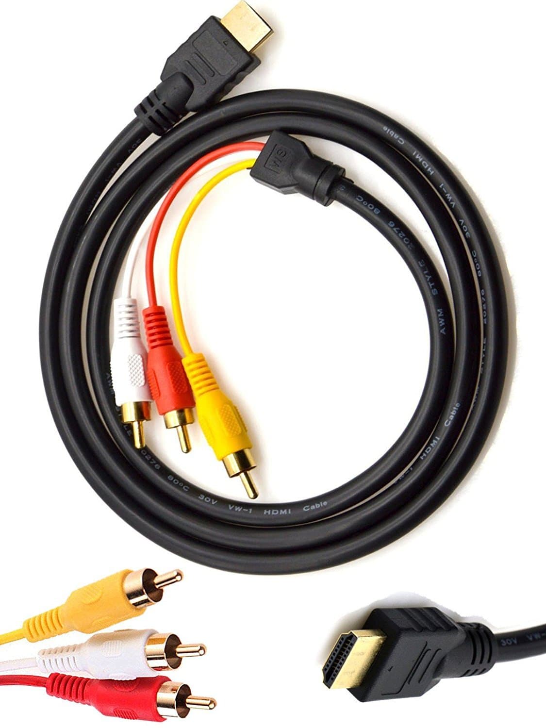 look see HDMI to RCA Cable, 5ft/1.5m HDMI Male to 3-RCA Video Audio AV Component Converter Adapter Cable for HDTV