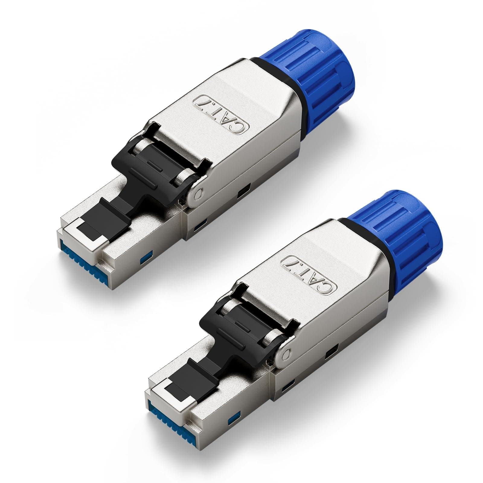 VCELINK Toolless RJ45 connector, Gold Plated Tool Free Cat 7 Connector, Shielded Ethernet Plug for Cat6A/Cat7 Ethernet cable 2 Pack