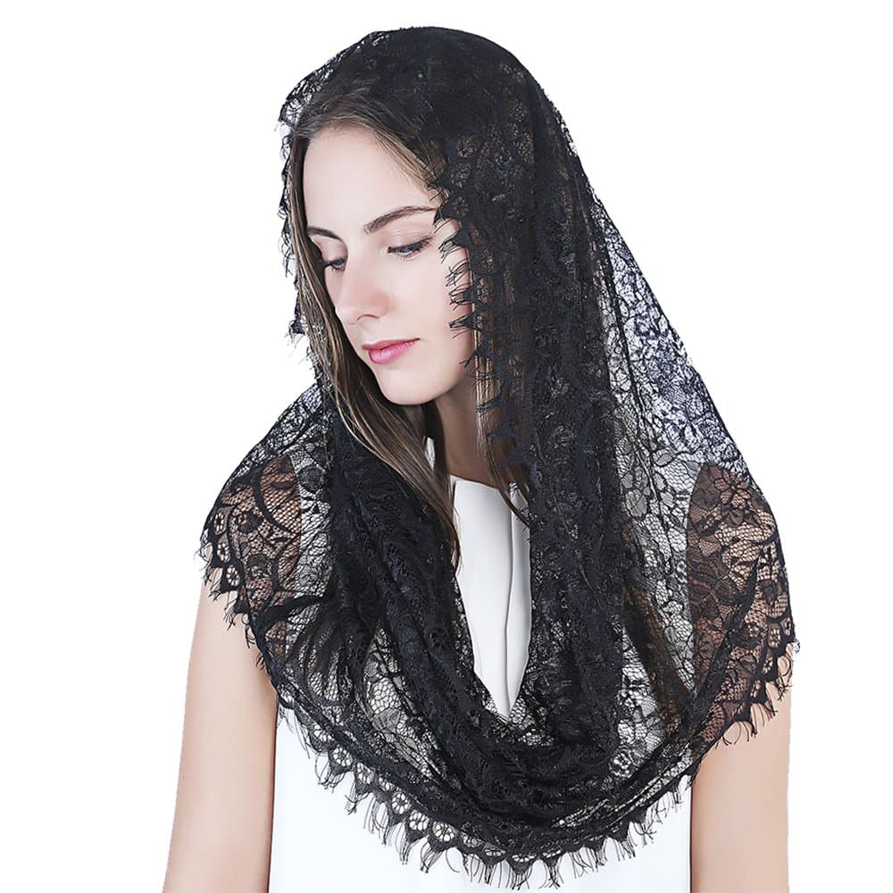 Black Infinity Scarf Mantilla - Catholic Veil Church Veil Head Covering Latin Mass