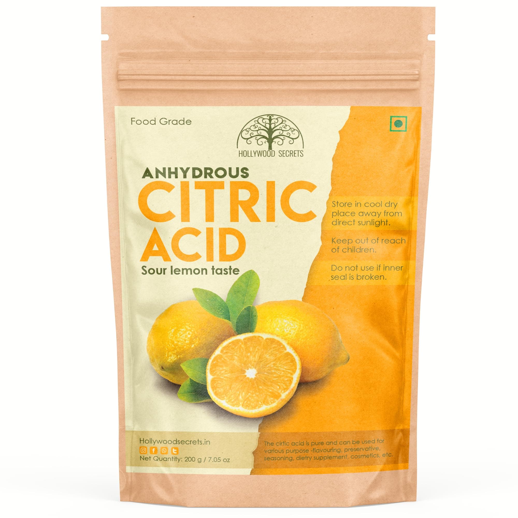 100% Citric Acid Powder Pure Grade Non-Gmo 200 Gms