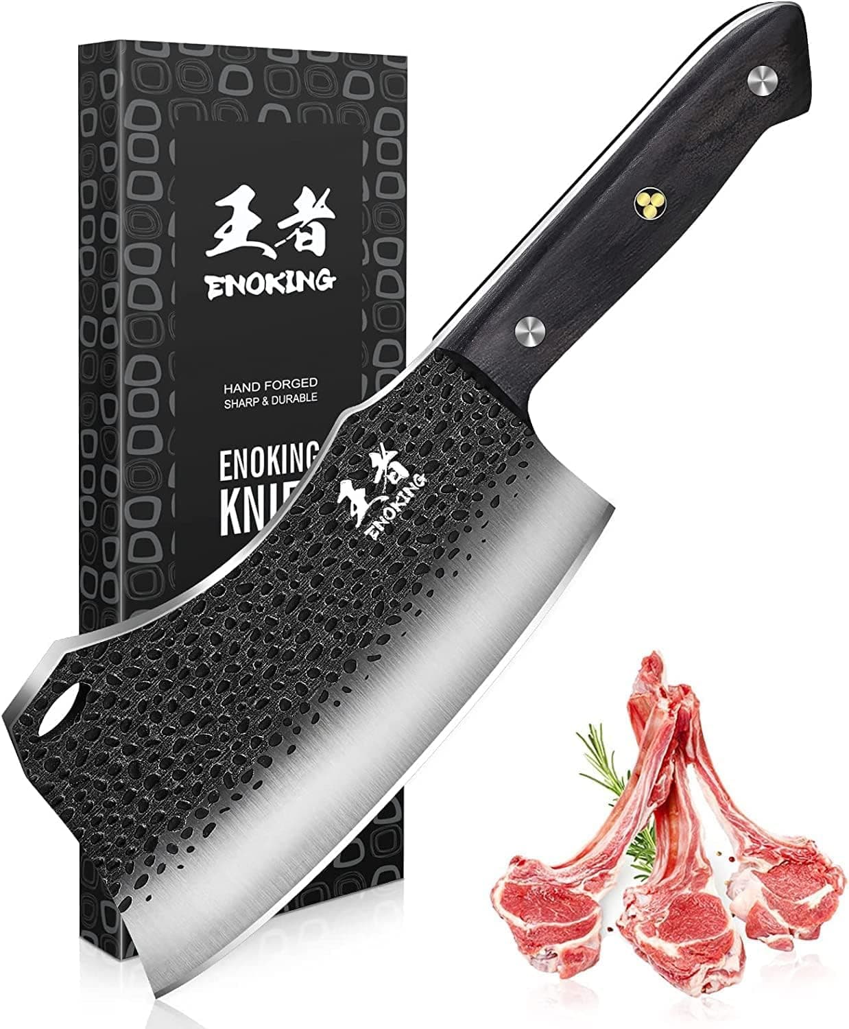 ENOKING 7.1″ Butcher Knife & Chef’s Knives – Hand Forged High Carbon Stainless Steel, Full Tang for Kitchen & Outdoor Meat Cutting