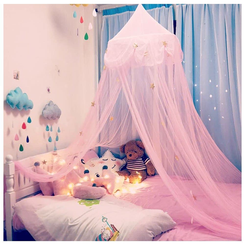 Mosquito Net Canopy Bed Curtains Dome Princess Stars Bed Reading Tent for Girls Kids Single Twin Full Queen Size Bed, Room Decor(Pink)