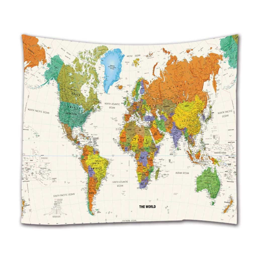 goodbath World Map Tapestry, Watercolor Colorful Tapestries Wall Hangings for Bedroom Living Room Dorm,80 x 60 Inch