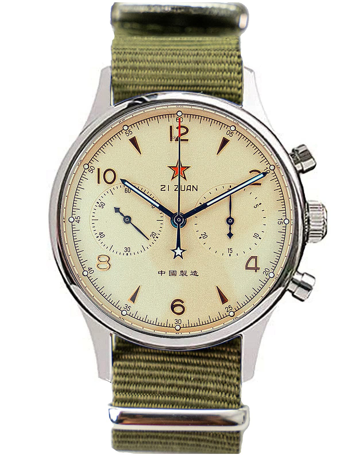 SEA-Gull 1962 (New Seagull 1963) 40MM Luminous Sapphire Crystal Genuine Nylon Band ST1901 Movement Men's Pilot Chronograph Watch SU1962G40
