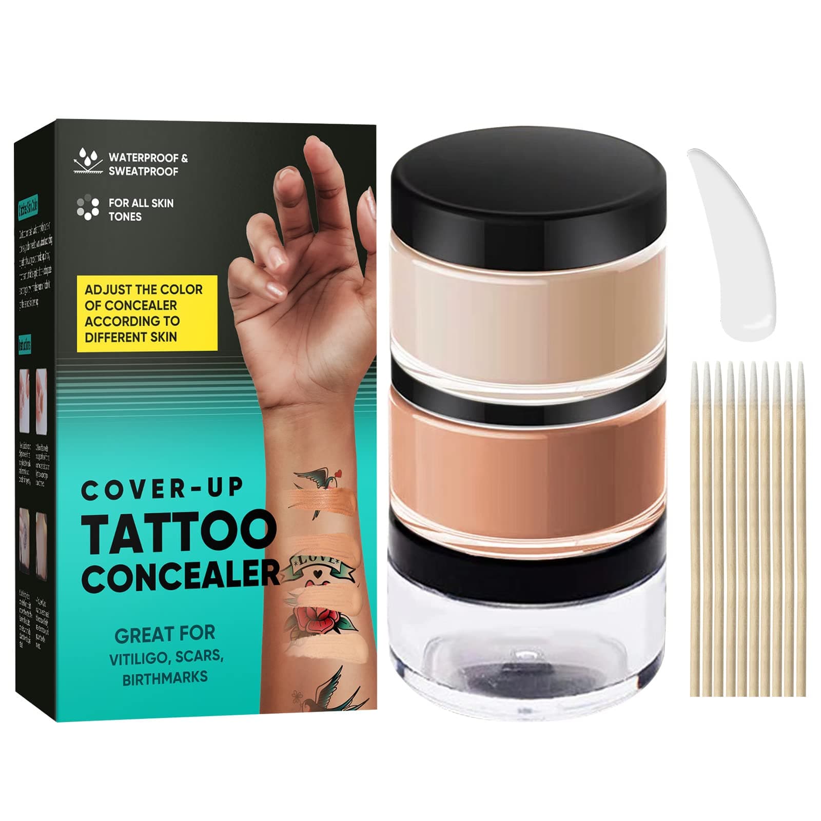 Tattoo Cover Up, Tattoo Concealer for Dark Spots, Scars, Vitiligo, and More, a Set of 2 Colors, Long Lasting & Waterproof