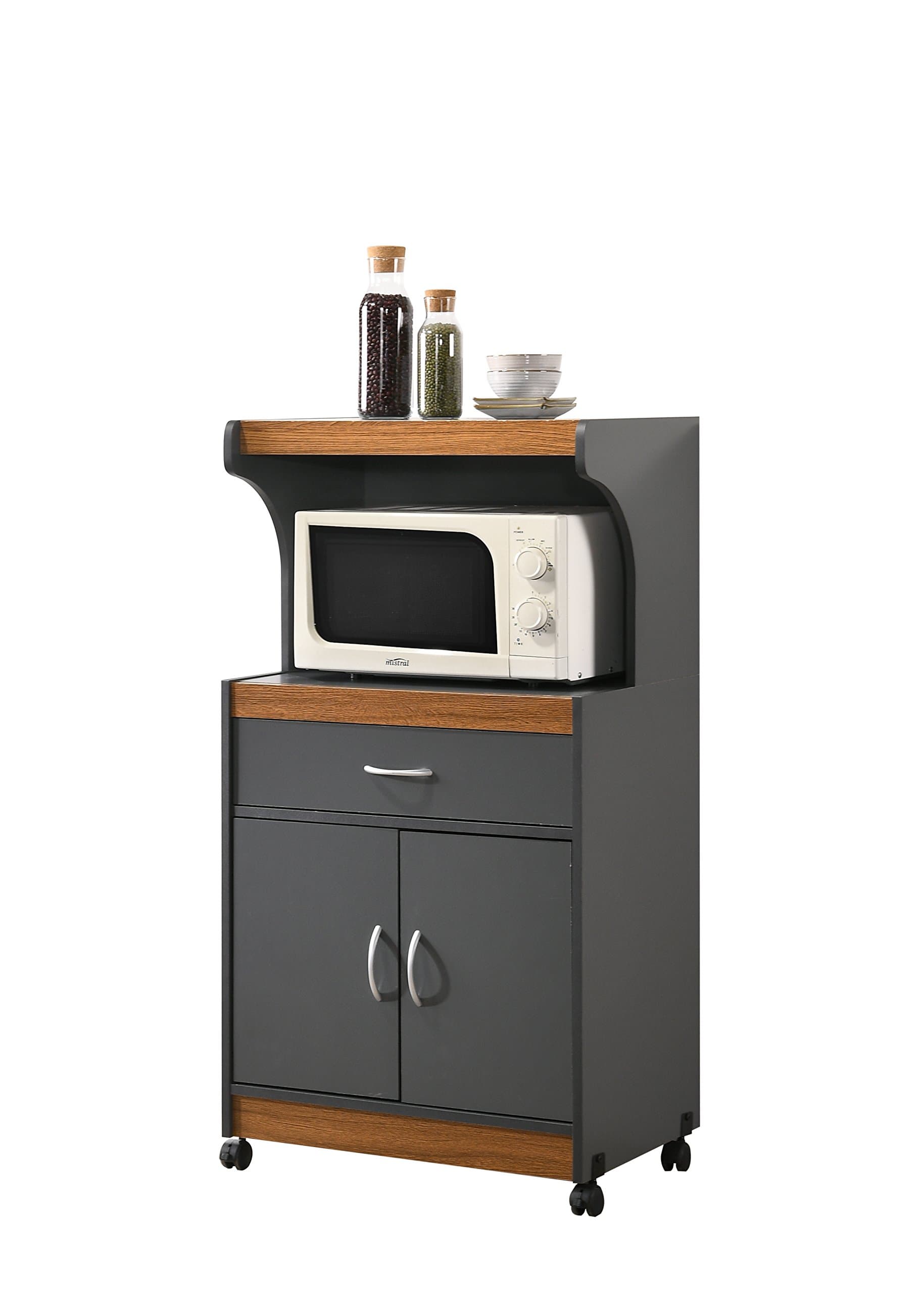 Hodedah Microwave Kitchen Cart, Grey/Oak