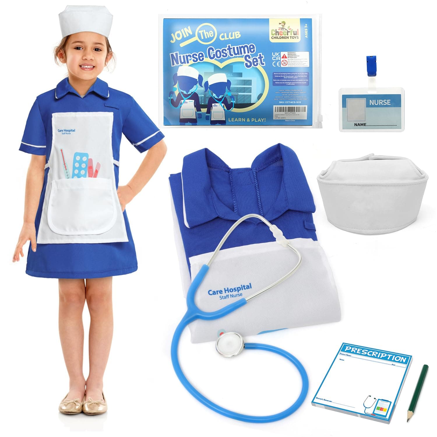 Children Nurses Costume - Real Stethoscope Included - Kids Nurse Costume - Fancy Dress for Children and Toddlers - Dressing Up Clothes for Girls Age 3 4 5 - Kids Dress Up