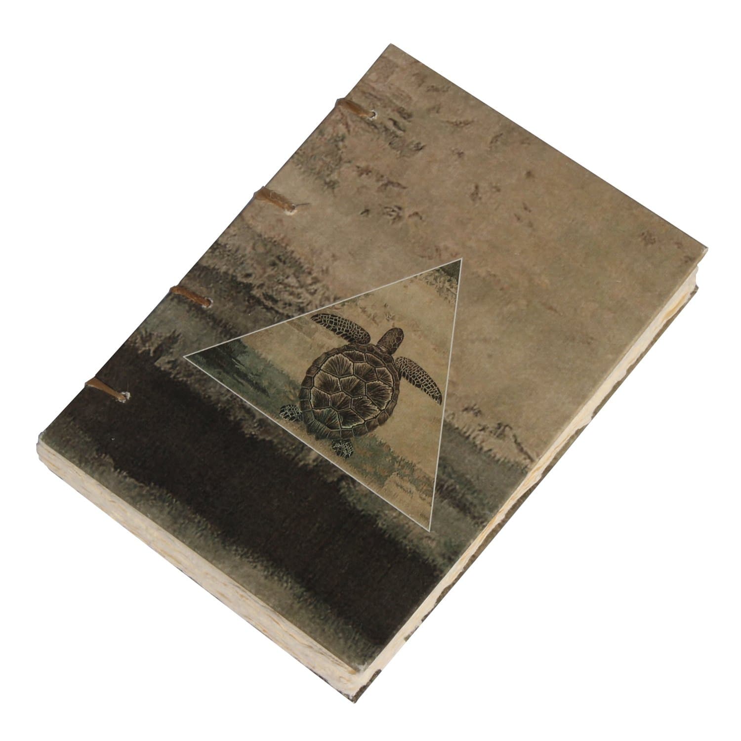 Handmade Journal Travelogue Diary, Turtle Illustration, Acid-Free Handmade Paper, Flat Open, Hard Bound, Swiss Binding