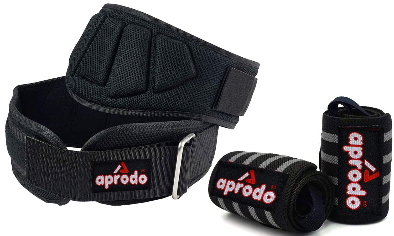 Aprodo Fitness Combo Power Nylon Weightlifting Belt with Wrist Support (1 Pair) for Men and Women (Black Grey Combo, Medium 32'' - 36'')