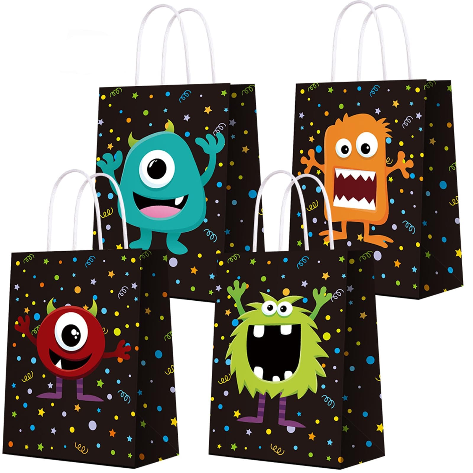 Monster Themed Party Favor Bags for Color Monster Party Supplies, Kraft Paper Bags for Birthday Party Decorations, Favor Goody Gift Candy Bags for Kids Adults Birthday Party Decor-16 PCS