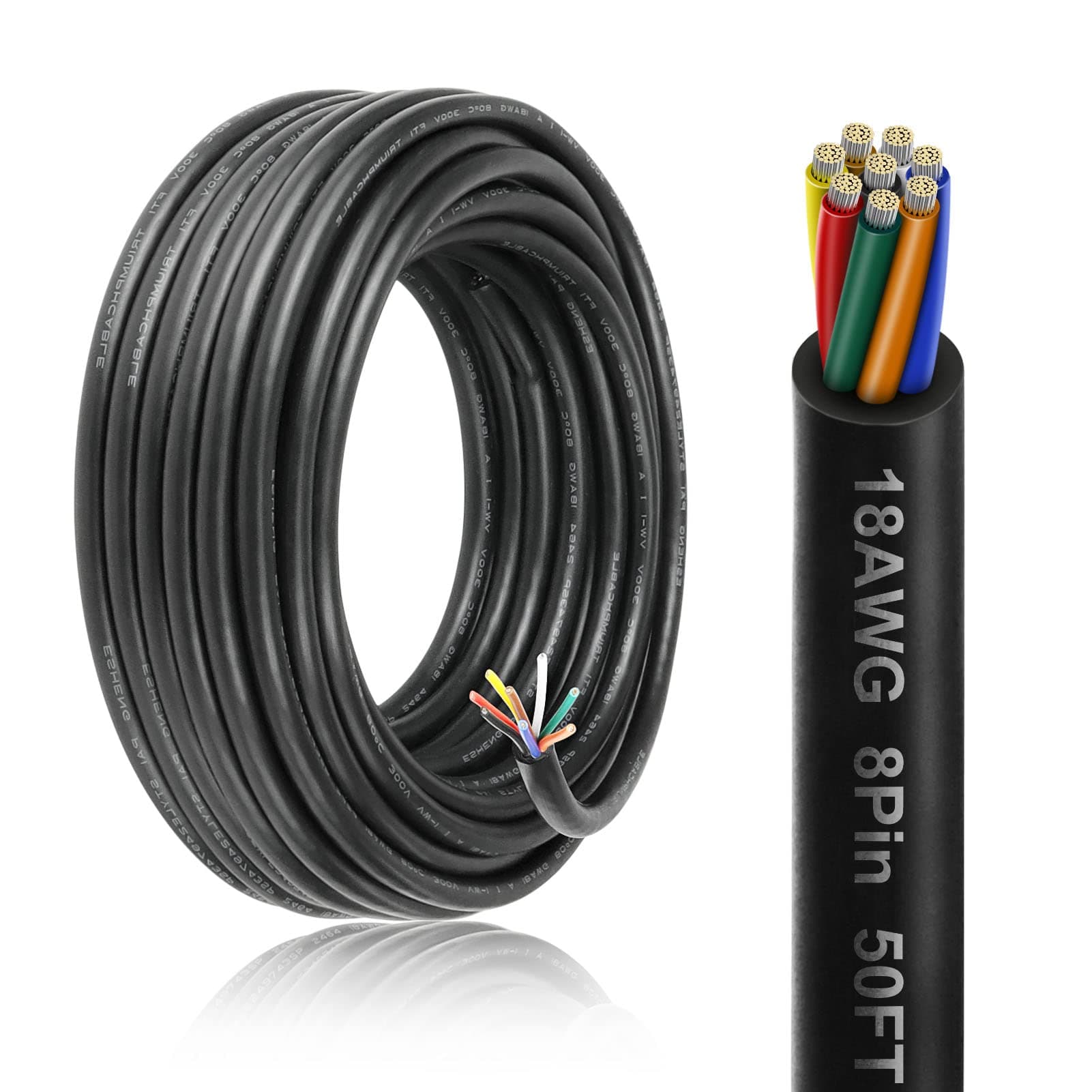 50FT 18 Gauge 8 Conductor Electrical Wire, 18AWG PVC Thermostat Wire, Low Voltage Landscape Wire, Flexible Cord for LED Lighting Strips Automotive Garden Bell Speaker