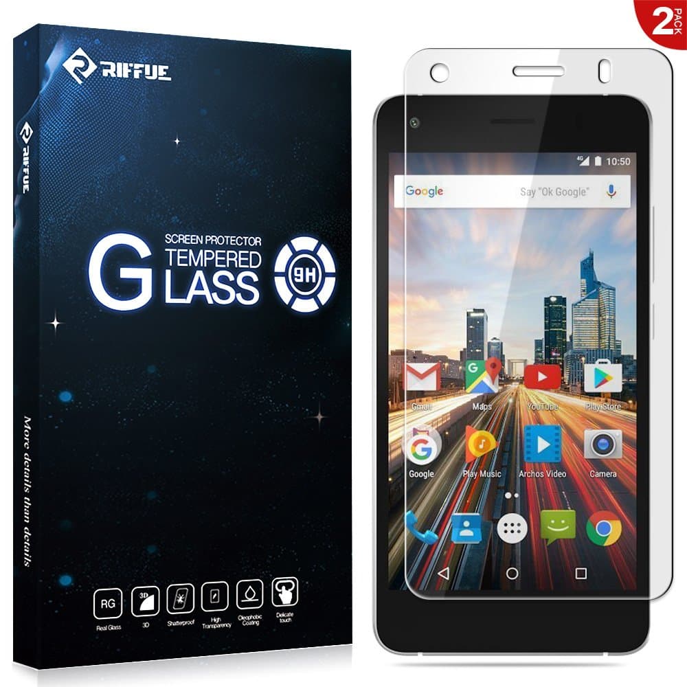 RIFFUE Archos 50F Helium Screen Protector, Premium HD Clear Bubble Free 9H Hardness Anti Scratch Protective Easy Installation Tempered Glass for Archos 50F Helium [Case Friendly] [2 Pack]