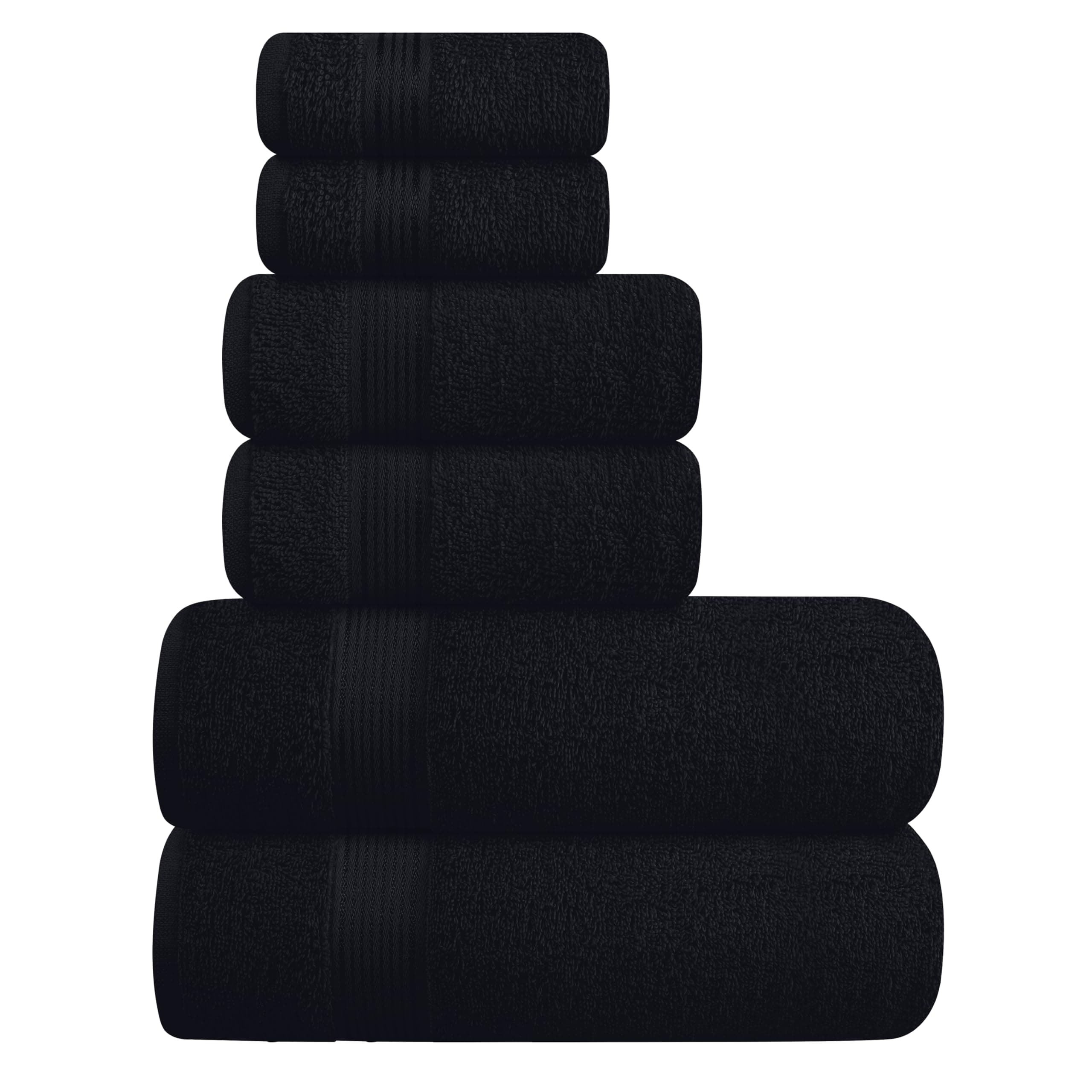 Belizzi Home Ultra Soft 6 Pack Cotton Towel Set, Contains 2 Bath Towels 28x55 inch, 2 Hand Towels 16x24 inch & 2 Wash Coths 12x12 inch, Ideal for Everyday use, Compact & Lightweight - Black