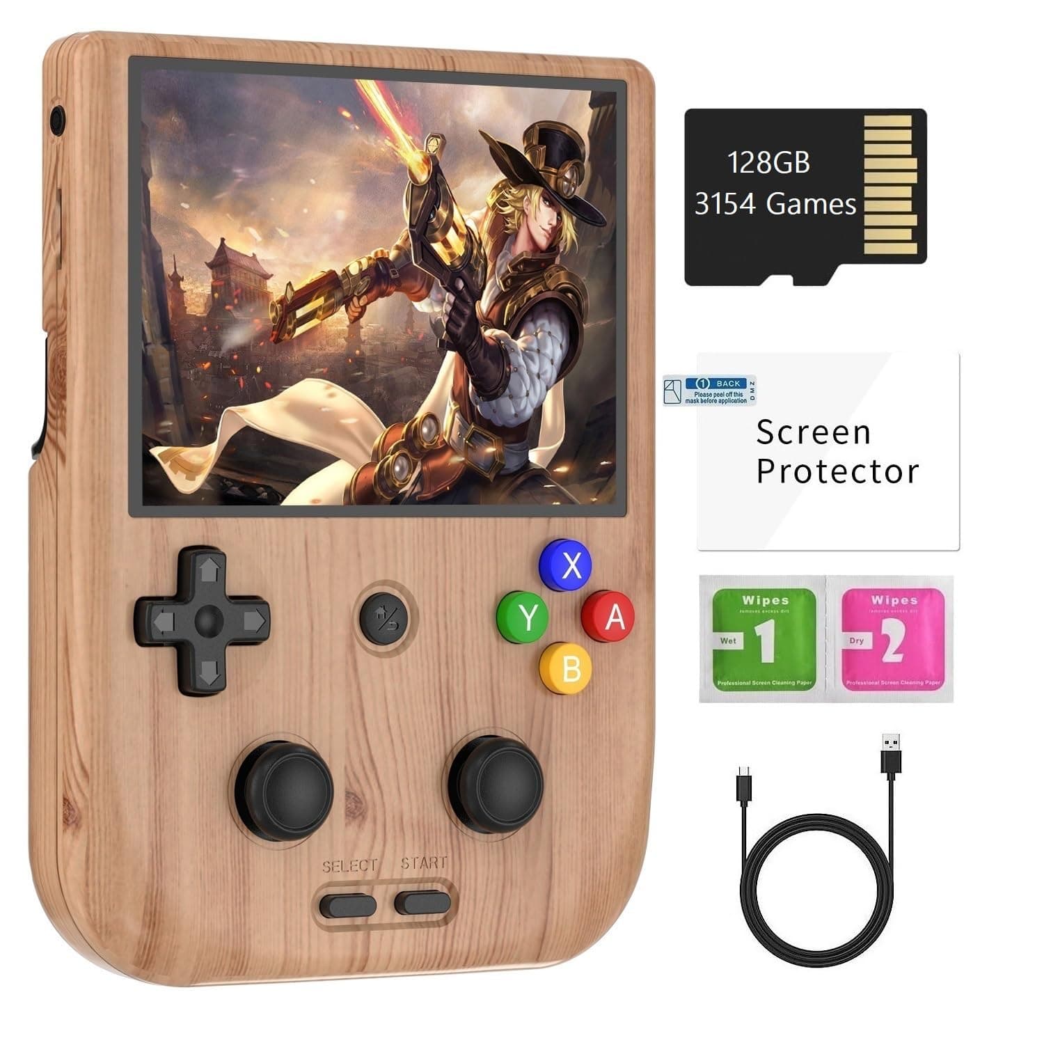 RG405V Retro Handheld Game Console , Unisoc Tiger T618 Android 12 System 4.0 Inch IPS Touch Screen Support 5G WiFi Bluetooth 5.0 with 128G TF Card 3172 Games 5500mAh Battery (Wood)
