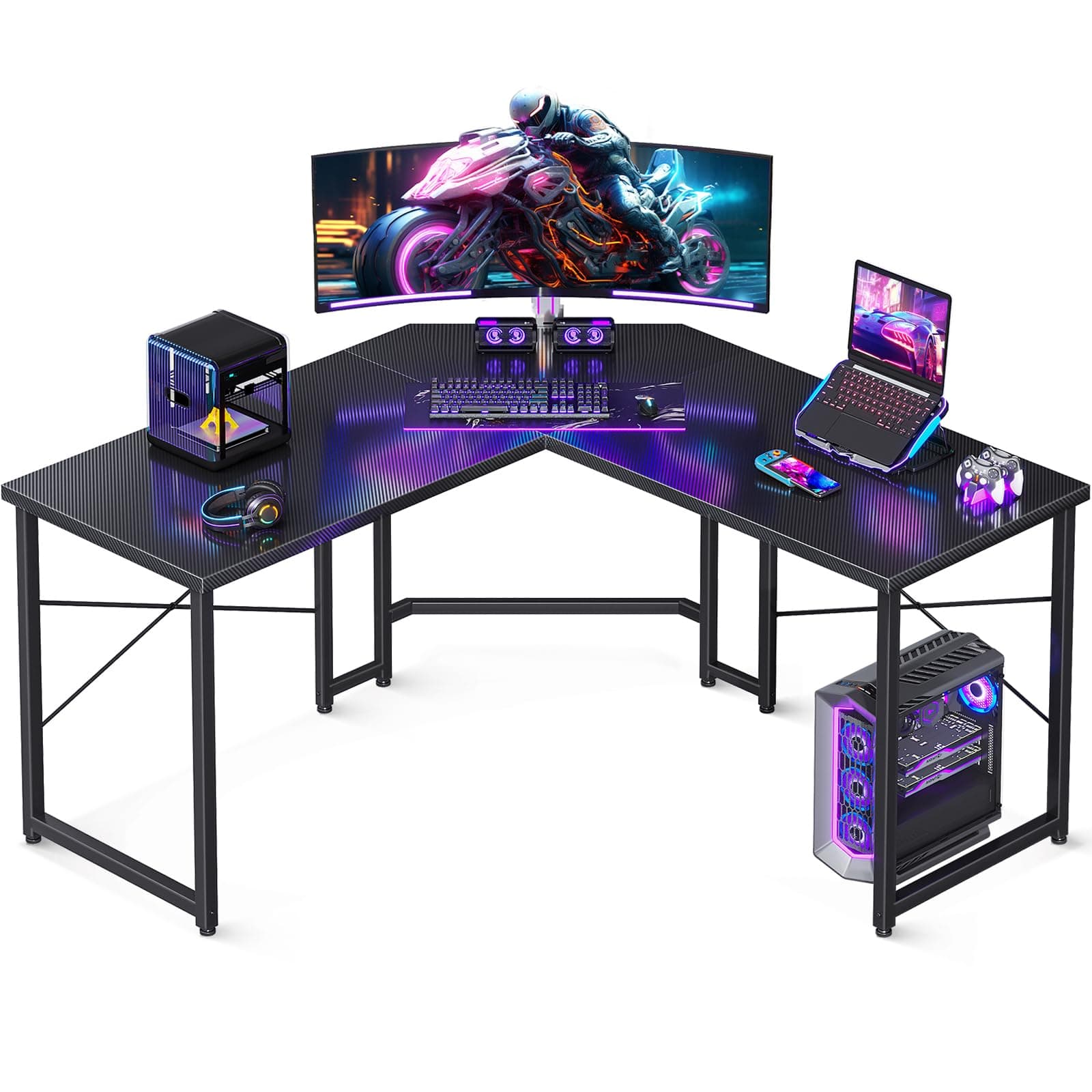 - Casaottima L Shaped Gaming Desk, Corner Desk Gaming Table for Home Office, Computer Desk Sturdy Writing Workstation for Small Space, Easy to Assemble, 51 inch, Carbon Fiber Surface, Black