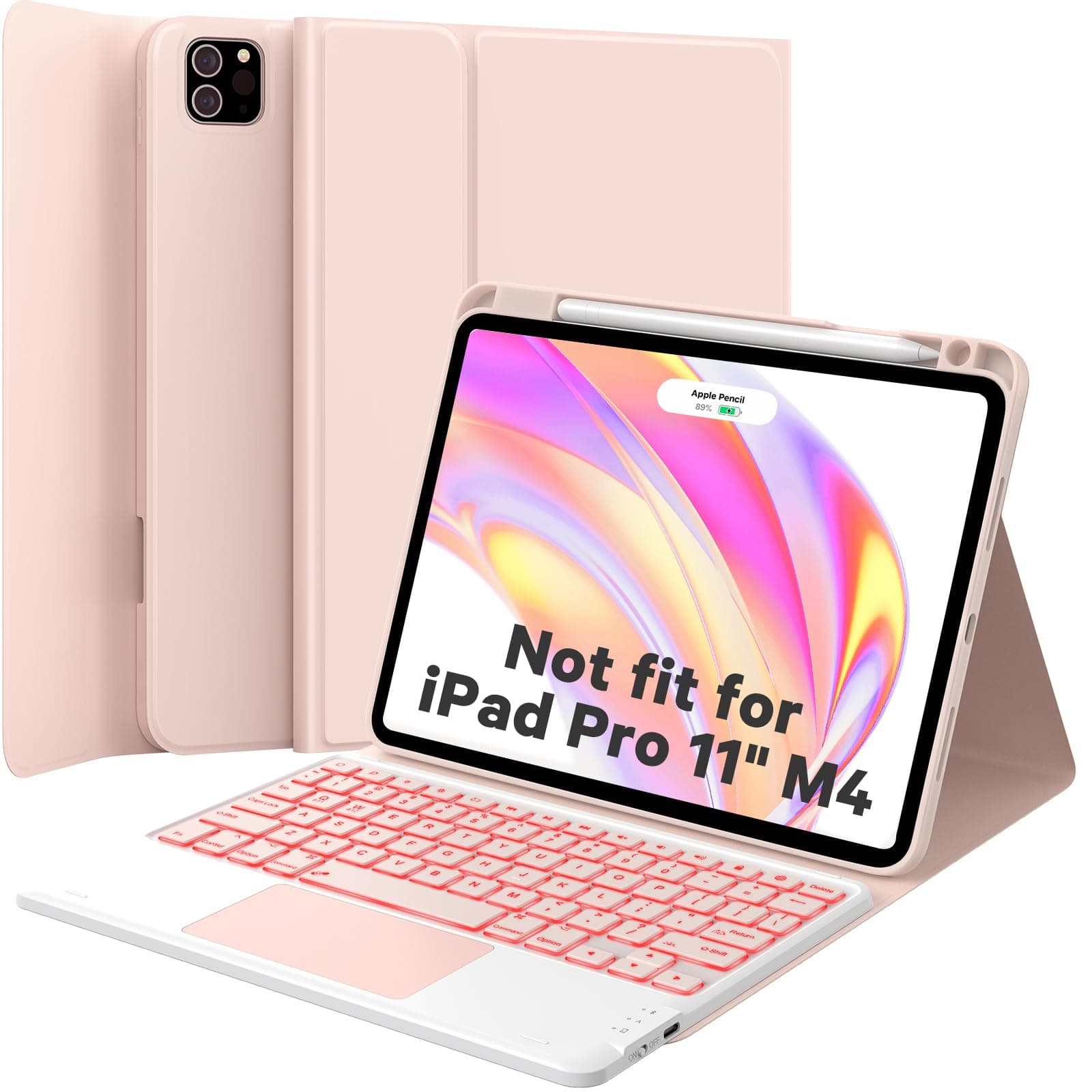 Keyboard Case for iPad Air 11-inch (M3/M2) 2025/2024 & Air 4th/5th Gen & iPad Pro 11 inch (1st/2nd/3rd/4th Gen), Smart Touchpad, 7-Color Backlit, Stain Resistant Cover, Blush Pink