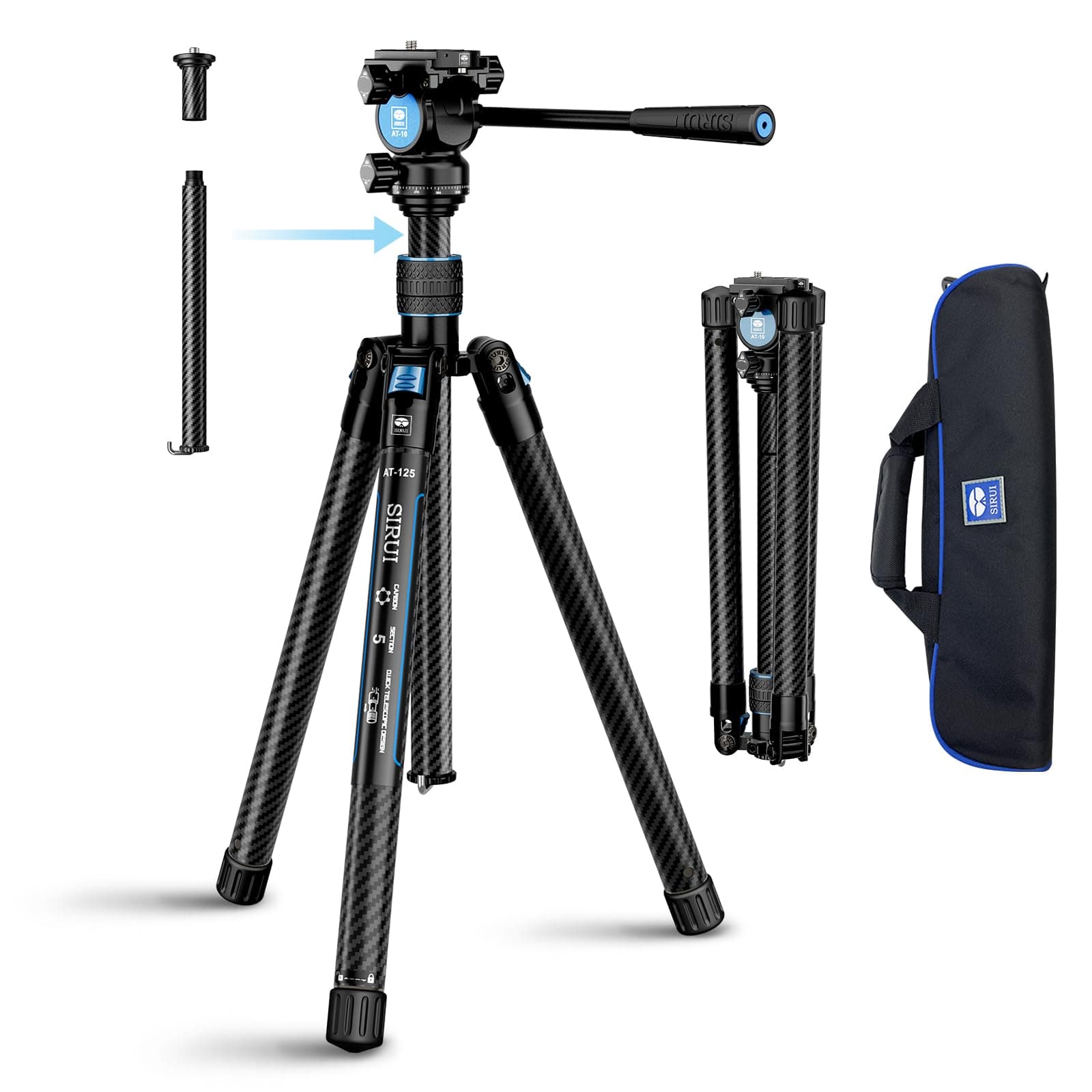 – Carbon Fibre Tripod for Camera, 152cm Compact Lightweight Tripod with Fluid Head AT-10, for Camera, DSLR, Camcorder, Macro Shooting, Max Load 5kg, Traveler X