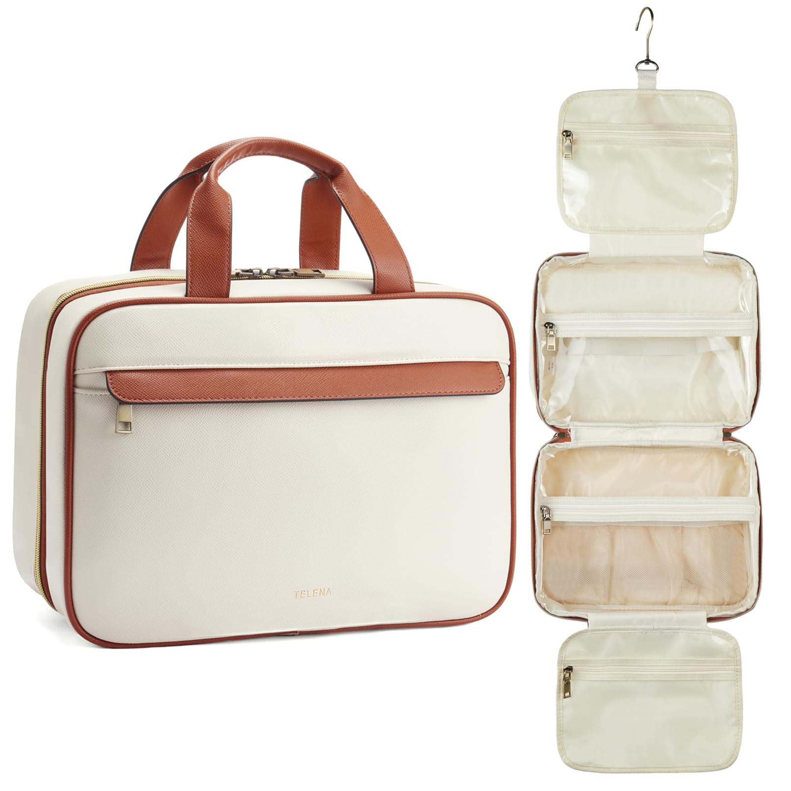 Travel Toiletry Bag for Women with Hanging Hook, Water-resistant Cosmetic Bag Travel Organizer for Accessories, Toiletries, Shampoo