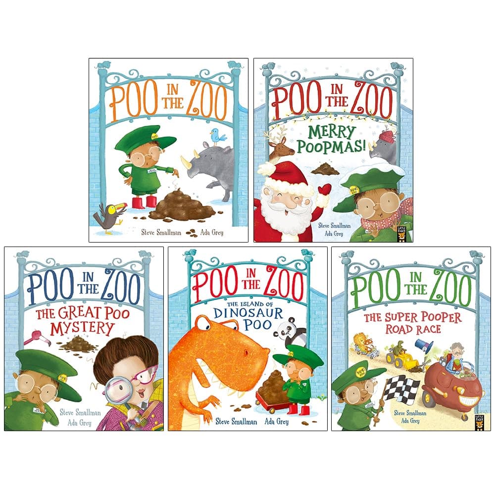 Poo in the Zoo Series 5 Books Collection Set By Smallman & Grey(Poo in the Zoo, Merry Poopmas!, The Great Poo Mystery ,The Island of Dinosaur Poo & The Super Pooper Road Race)