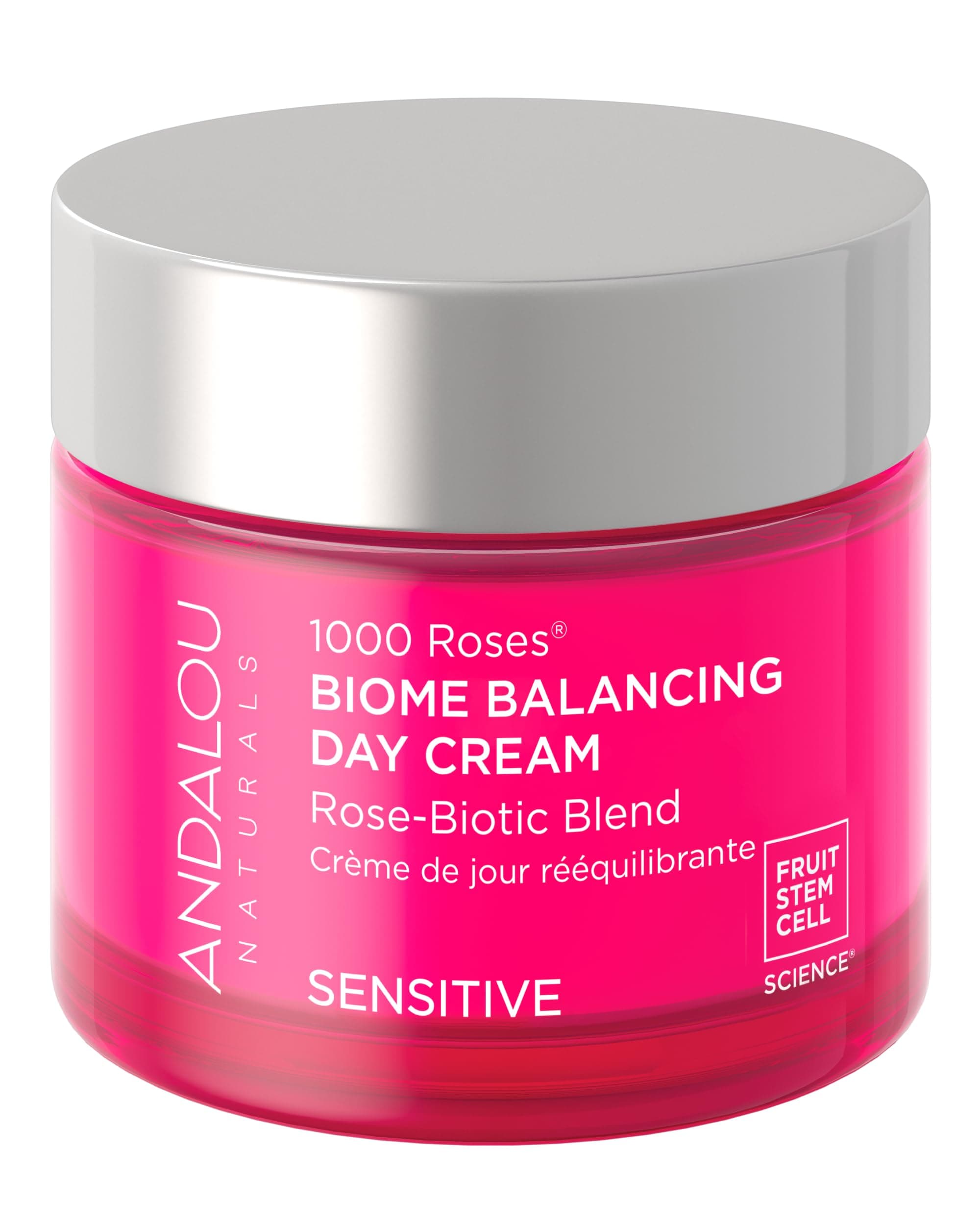 Andalou Naturals 1000 Roses Skin Biome Balancing Day Cream - Lightweight Face Moisturizer with Alpine Rose Stem Cells, Postbiotics - Soothing Hydration for Sensitive Skin - 1.7 Oz