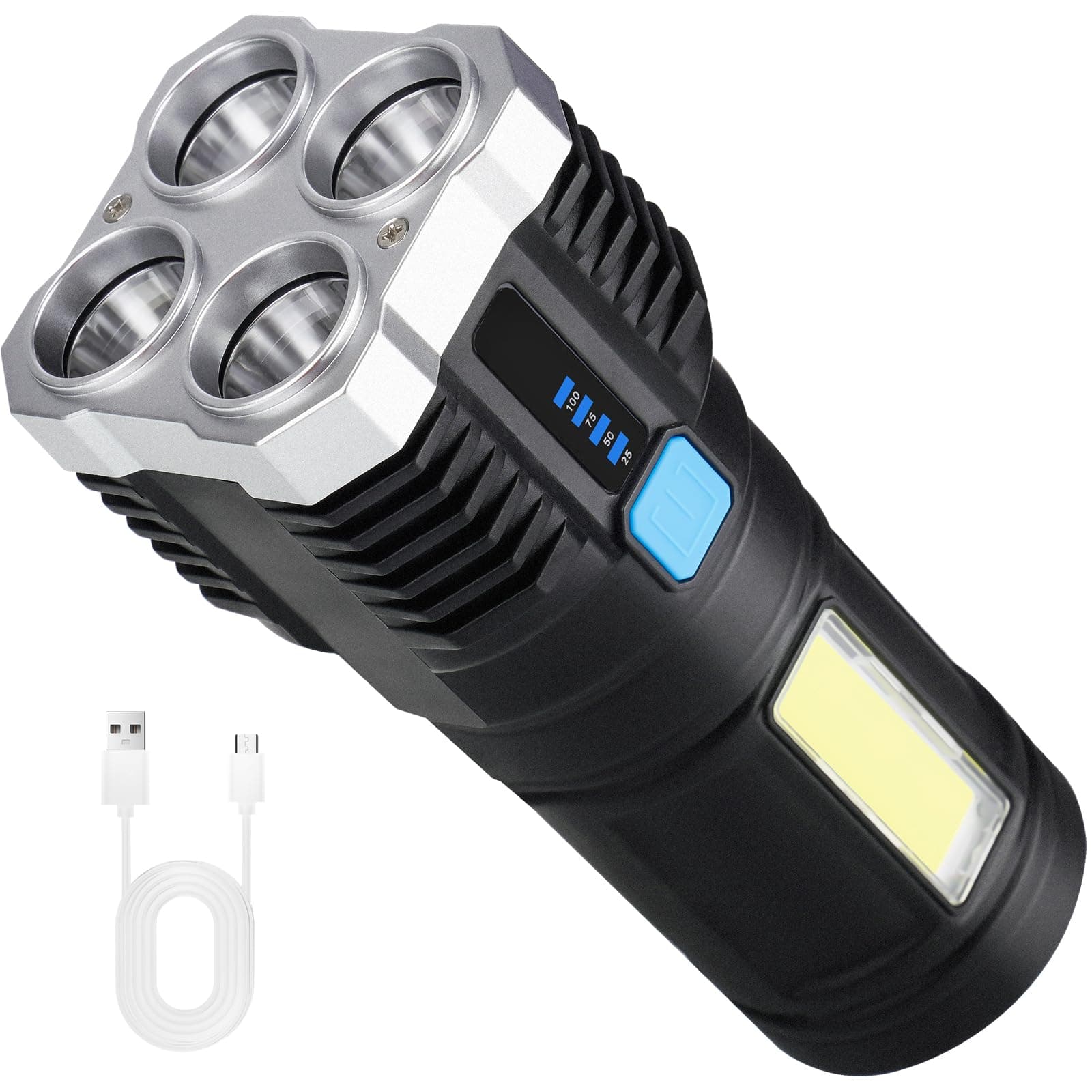Tomorotec Multi-Functional 1000 Lumens Rechargeable LED Handheld Flashlight for Camping, Hiking, Emergency, Night Fishing, Mechanical Work & Outdoor - USB Charging, 4 Modes, Waterproof, Long-Lasting