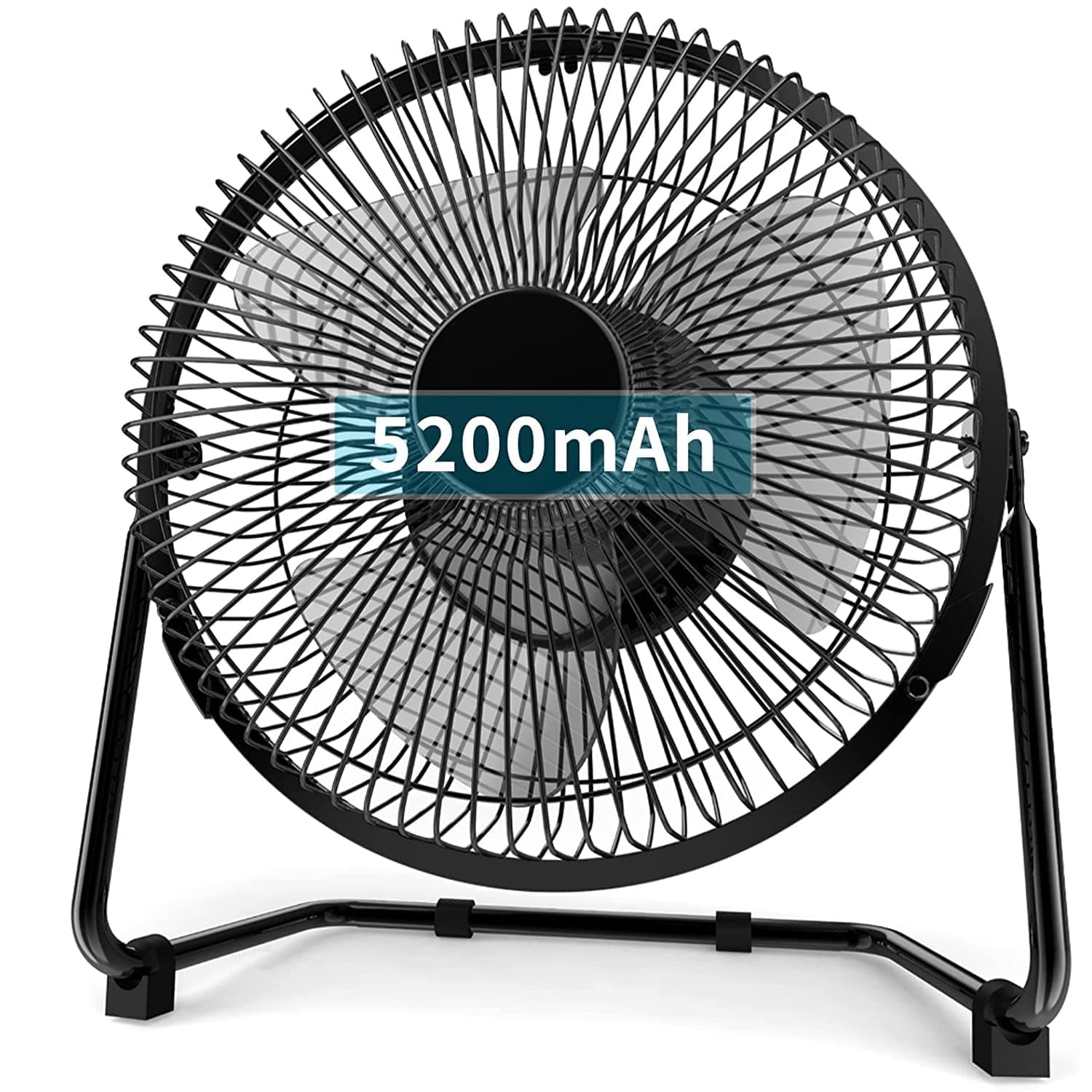 5200mAh Battery Operated Desk Fan, 9-Inch USB Rechargeable Portable Fan with Retro Metal Frame, Strong Airflow, Quiet Personal Cooling Fan for Home Office Desktop Camping, Black