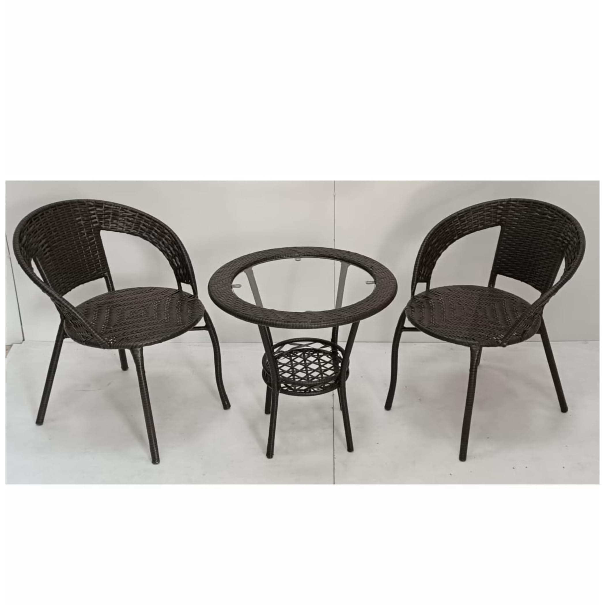 Karnak 3-Pieces Patio Rattan Dinning Set Table with Wicker Glass Top Modern Waterproof Set Chairs for Home, Garden & Lawn, Outdoor Indoor, Beach, Kitchen, Dining Room Color - (Black)