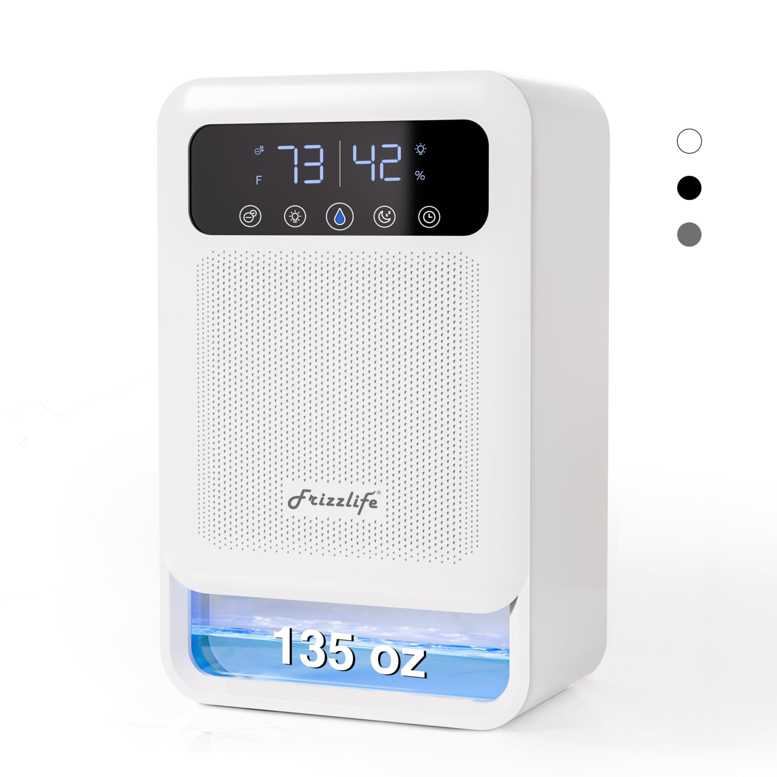 Dehumidifier With Air Purifier, 135oz Water Tank,(1000 Sq.Ft) Quiet Small Dehumidifiers With Sleep Mode For Home, Bedroom, Bathroom, Basement W/Auto Shut Off, 7 Colors LED Light, White