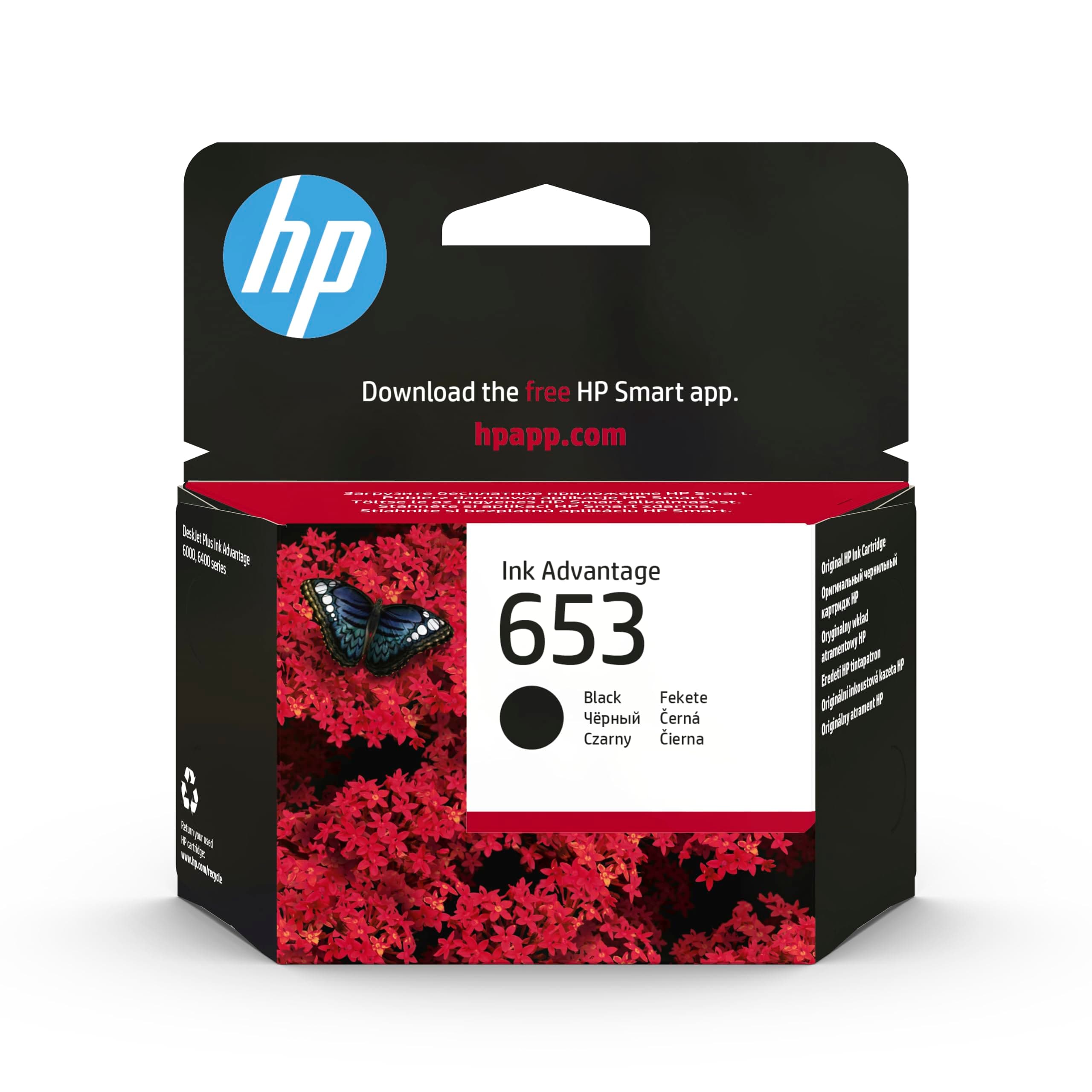 HP 653 Black Original Ink Advantage Cartridge|Black|360 pages|HP DeskJet IA 2875, IA 2876, IA 2878, IA 4276, Plus IA 6475, Plus IA 6075|3YM75AE.