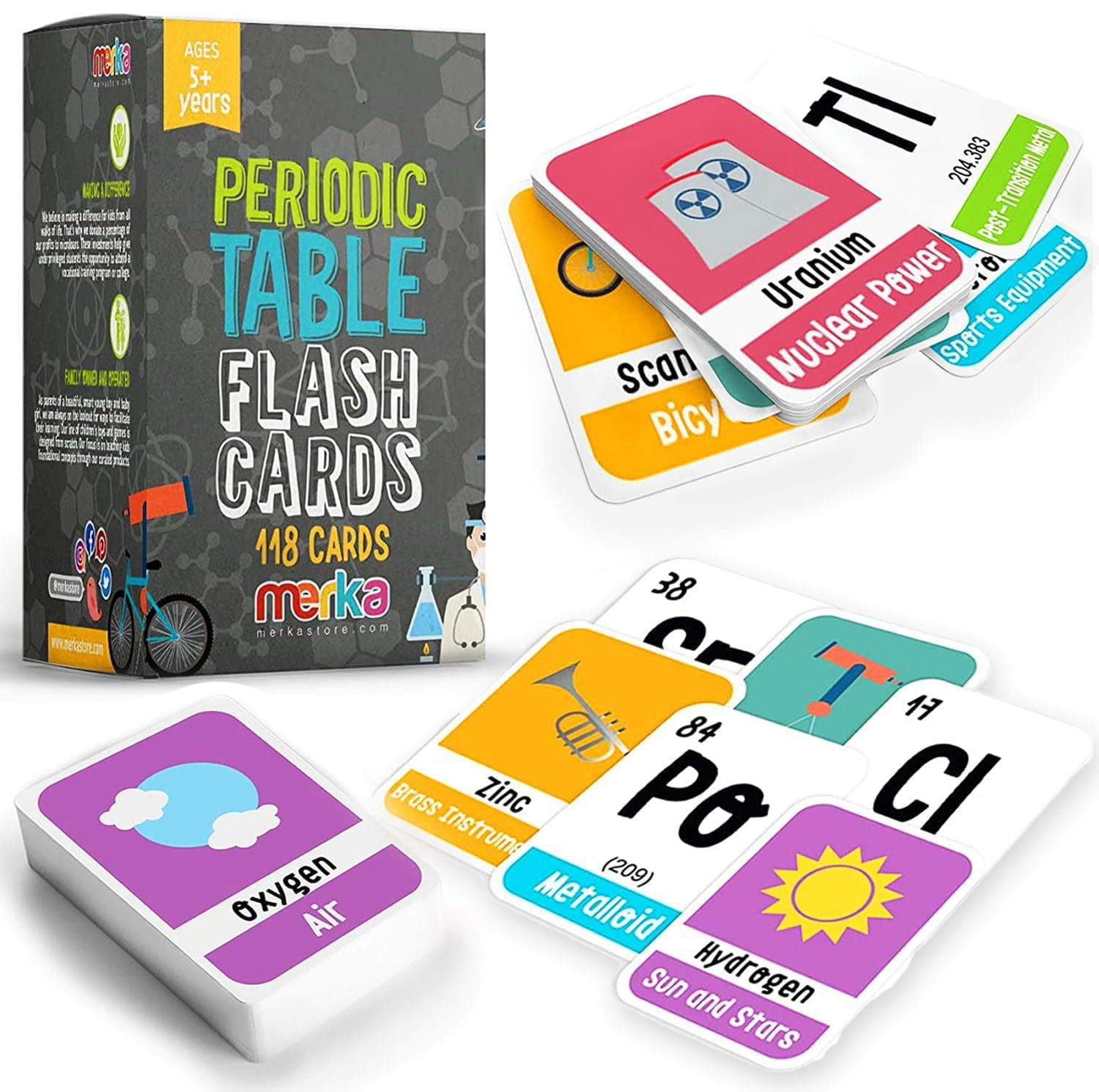Periodic Table Flashcards for Kids - 118 Multicolor Cards, Laminated & Water-Resistant - Element & Chemistry Study Cards for Ages 5+ - STEM Learning Tool