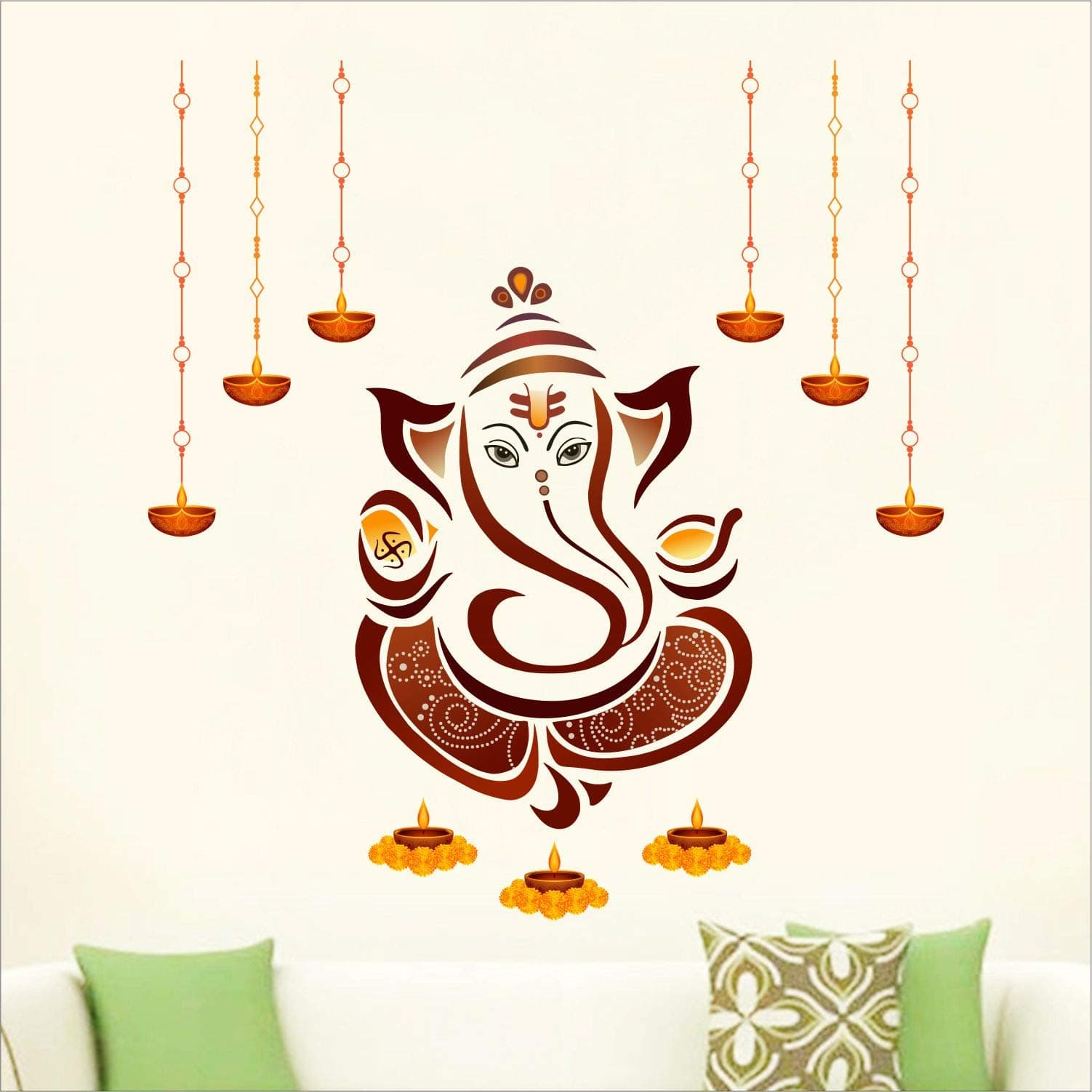 StickMe Shree Ganesh Wall Sticker Colourful | Ganpati Bappa Mural Art Vinyl Decal | Multi-Colour (85 x 80 cm) for Bedroom, Living Room, Kitchen & Office Home Decor-Self-Adhesive