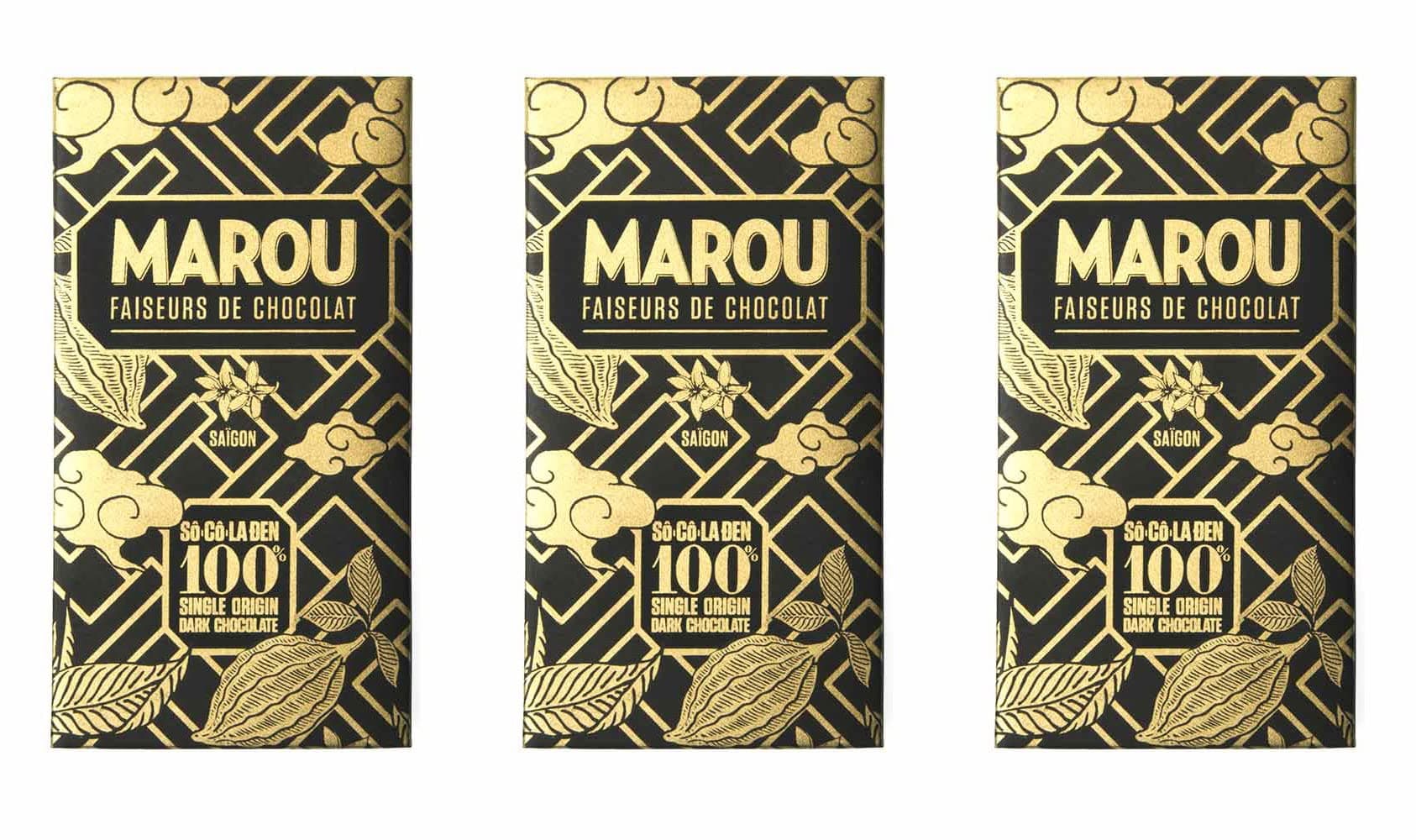 Marou 100% Cacao Dark Chocolate 3-Pack | Sugar Free Dark Chocolate | Vietnam Single Origin, Soy Free, Dairy Free, Gluten Free | 3 x 60g Bar