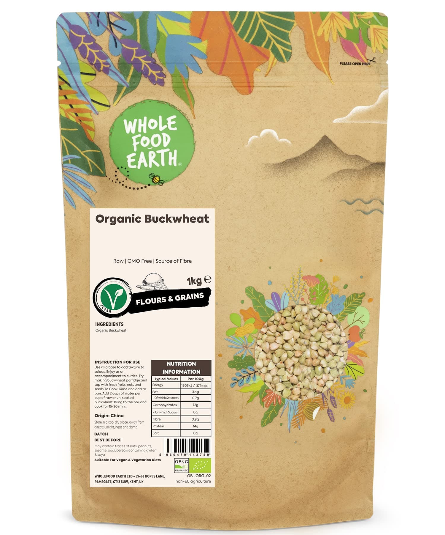 Wholefood Earth Organic Buckwheat – 1 kg | GMO Free | Vegan | Source of Fibre | Certified Organic