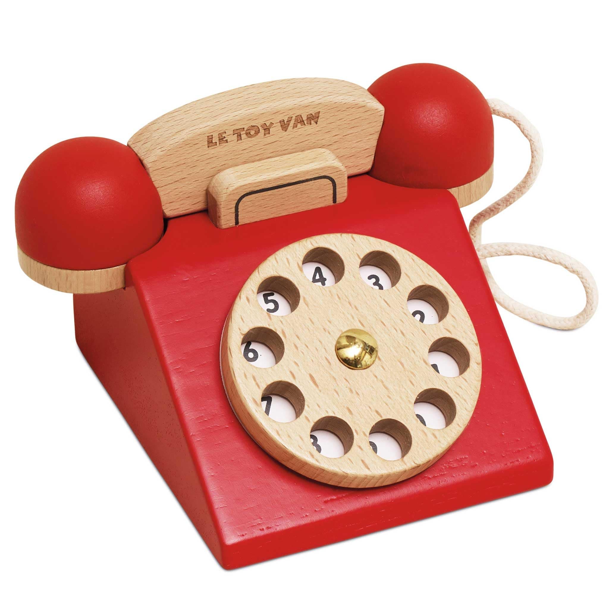 Vintage Wooden Toy Phone Role Play Toy | Boys Or Girls Pretend Play Toy Food Playset - For Ages 3+