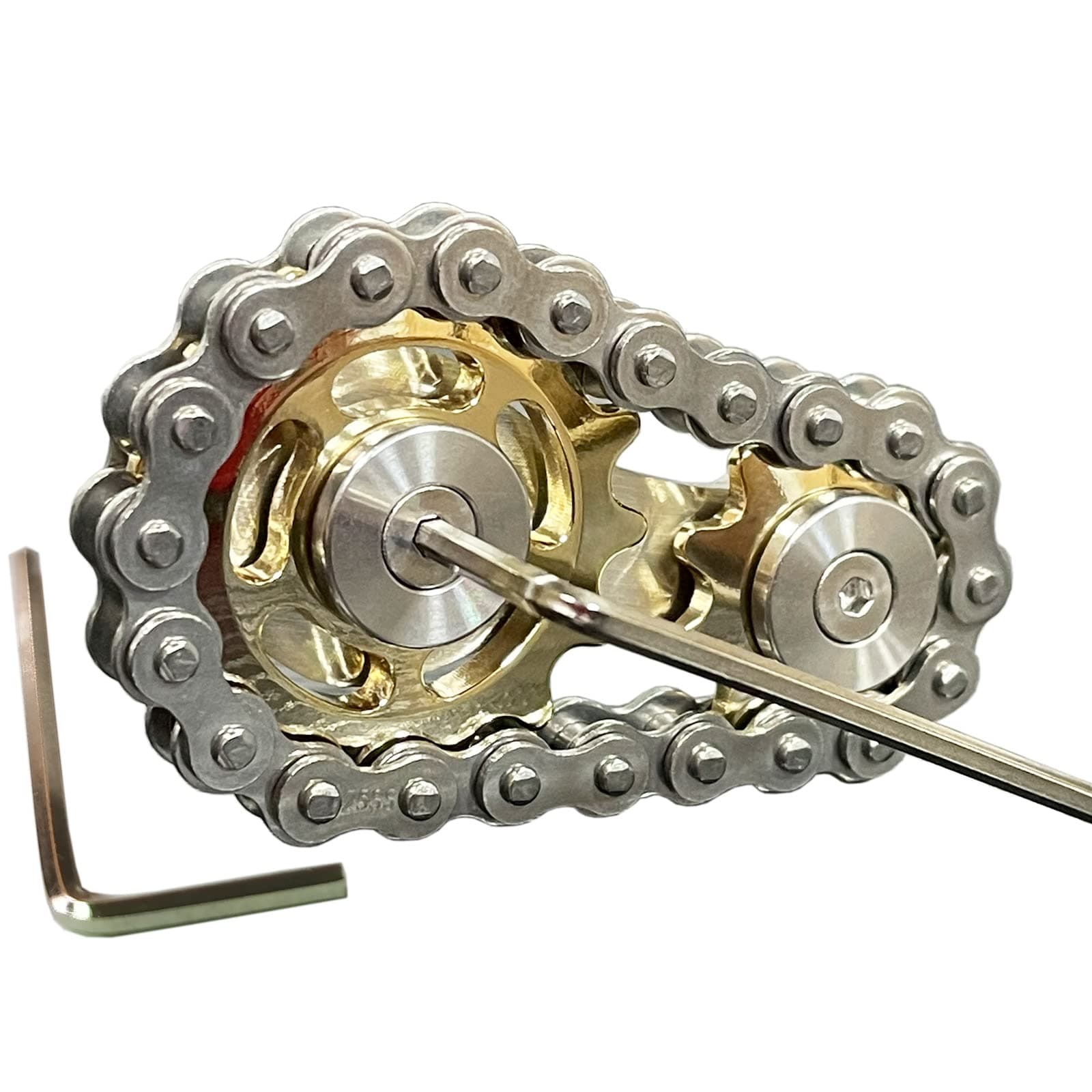 Sprocket Fidgets Chain Stainless Steel Fidget Cube Gears Linkage Bike Chain Novelty Fidget Block Kinetic Desk Toy Metal EDC Focus Meditation Break Bad Habits ADHD (Gold)