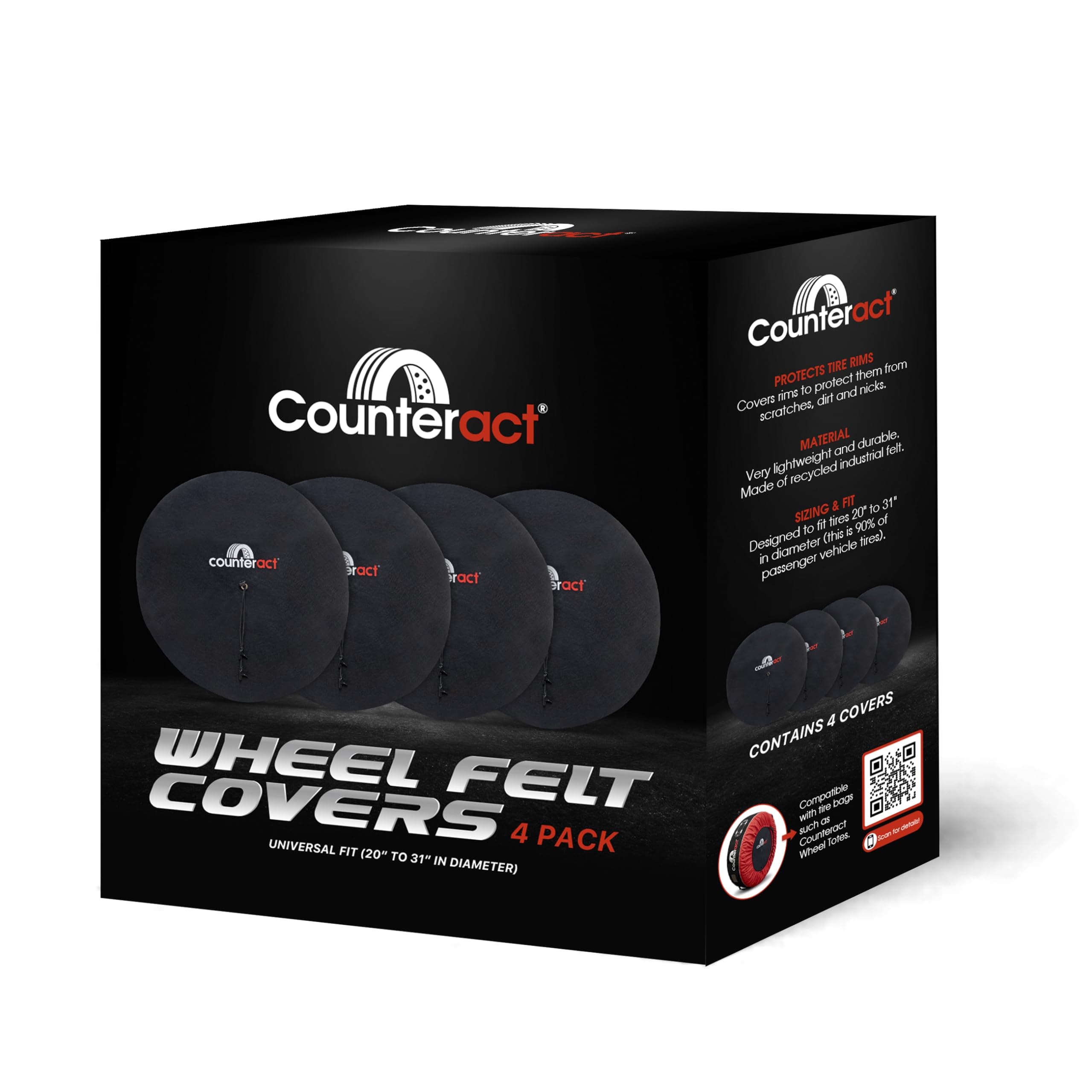 CBB-WTFC Polyester Felt Cloth Wheel Tote Covers - 4 Pack - Includes Fixing Lines and Plastic Clips