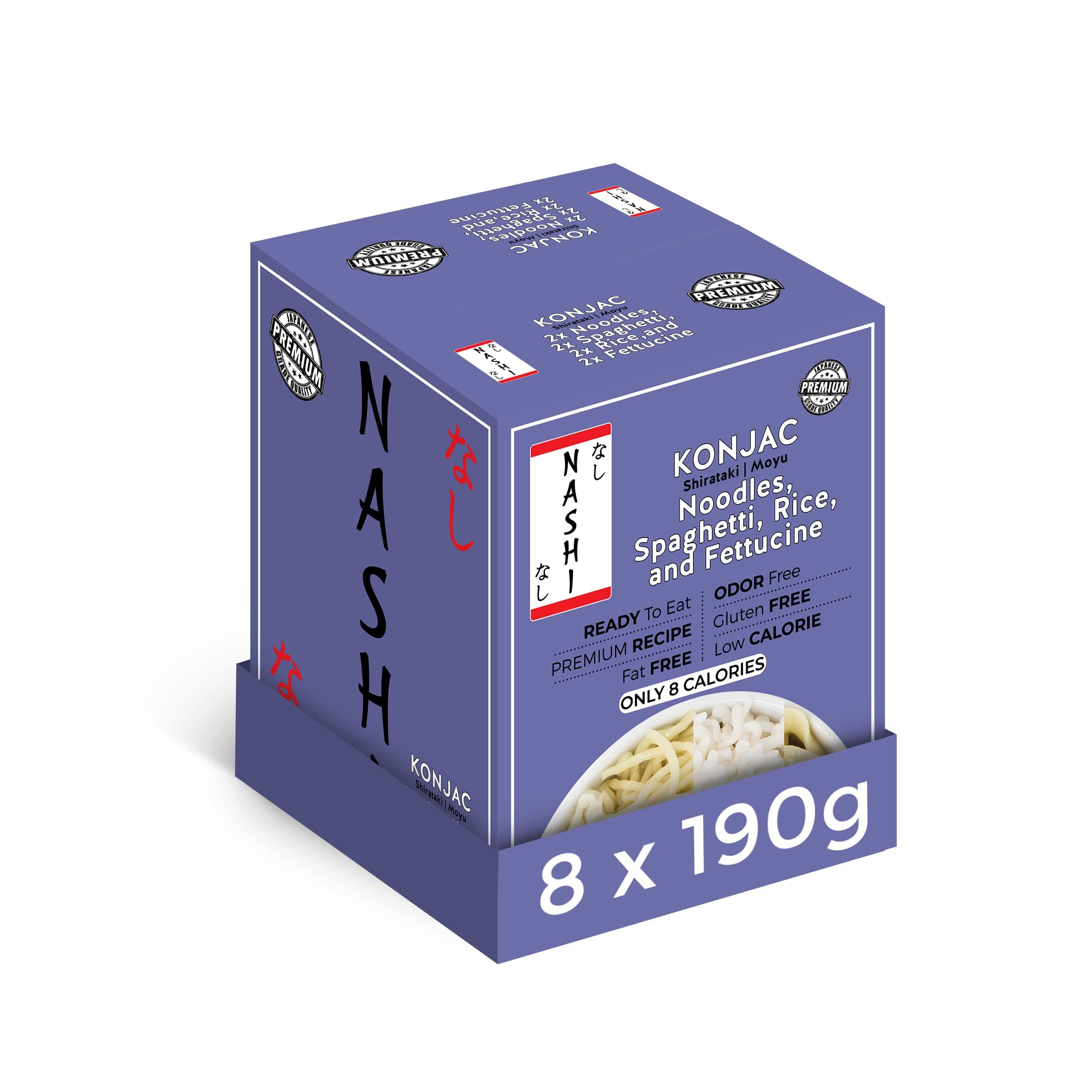 Nashi Konjac Shirataki Mix Pack (8×190g) | Low Calorie, Fat Free & Odour Free, Glucomannan Keto & Vegan Friendly Konjac Noodles & Rice, Low Carb, Sugar Free, High Fibre Pasta Substitute