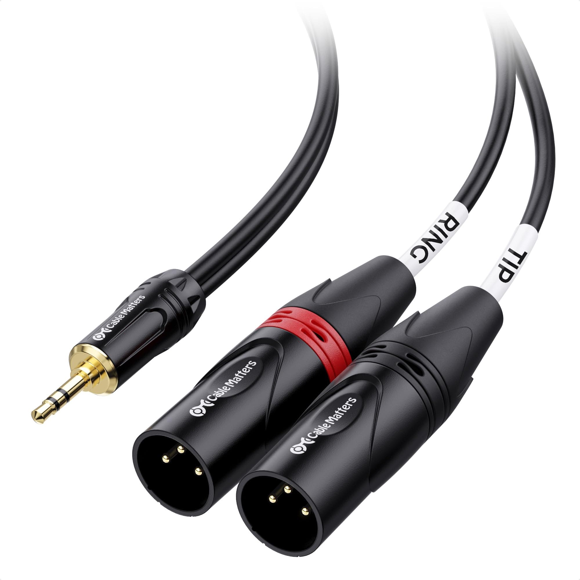 3.5mm 1/8 Inch TRS to 2 XLR Cable, Male to Male Aux to Dual XLR Breakout Cable - 6 Feet-Black