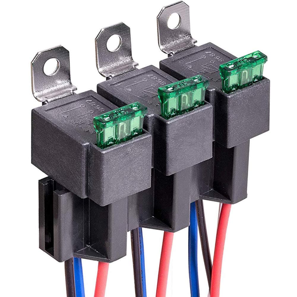 3pcs 12V Fuse Relay Switch 12 AWG Harness Set with Built-in Diode- 30A ATO/ATC Blade Fuse, 4-Pin SPST Automotive Electrical Relays