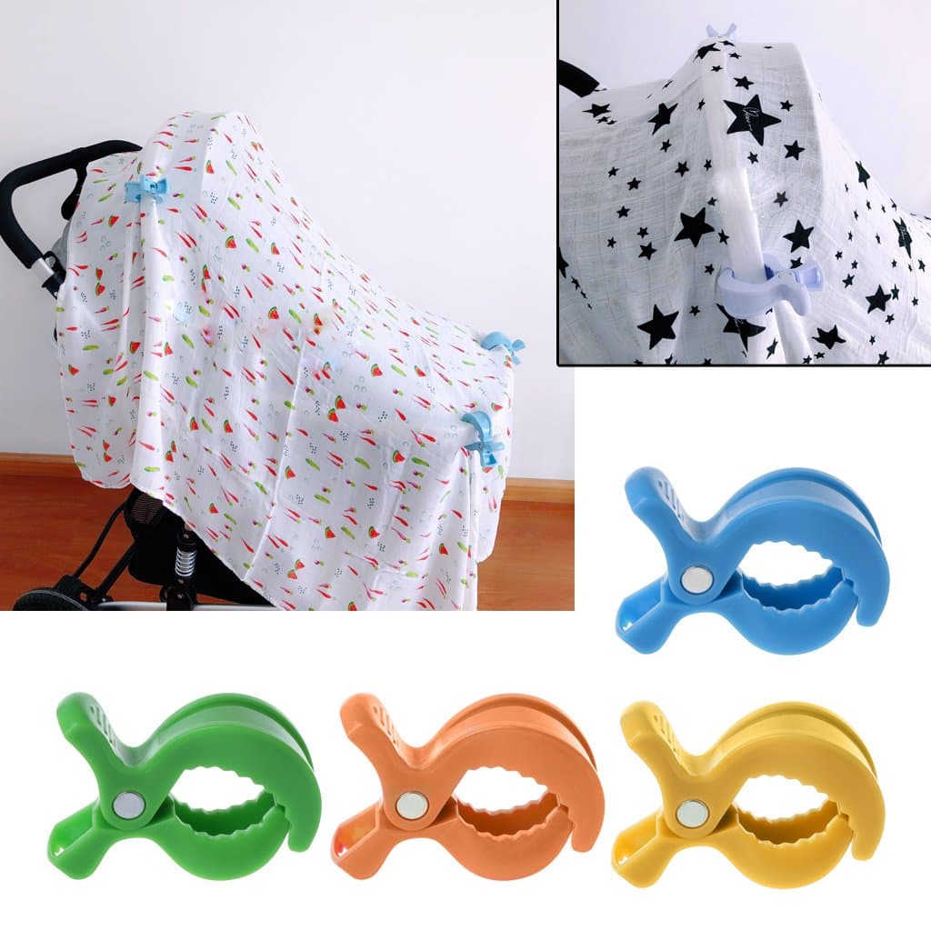 BKID 4 Pack Stroller Pegs to Hook Muslin Blanket Cover,Car Seat Cover Clips,Clip To Hook Baby Hanging Toys (Blue)