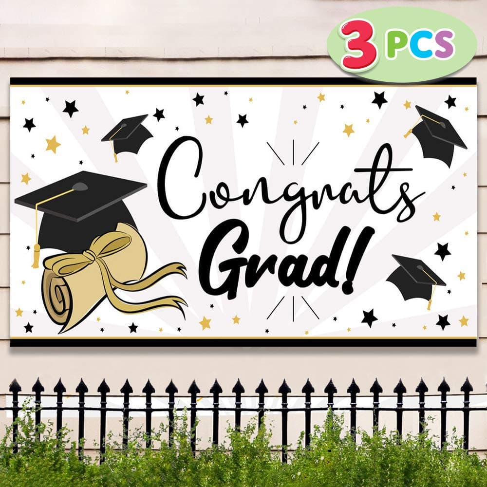 JOYIN3 Pcs Graduation Banner Class of 2023, 36"x 70" Large Congrats Grad Banner Party Decoration for Indoor Outdoor Graduation Schools Grades Party Supplies
